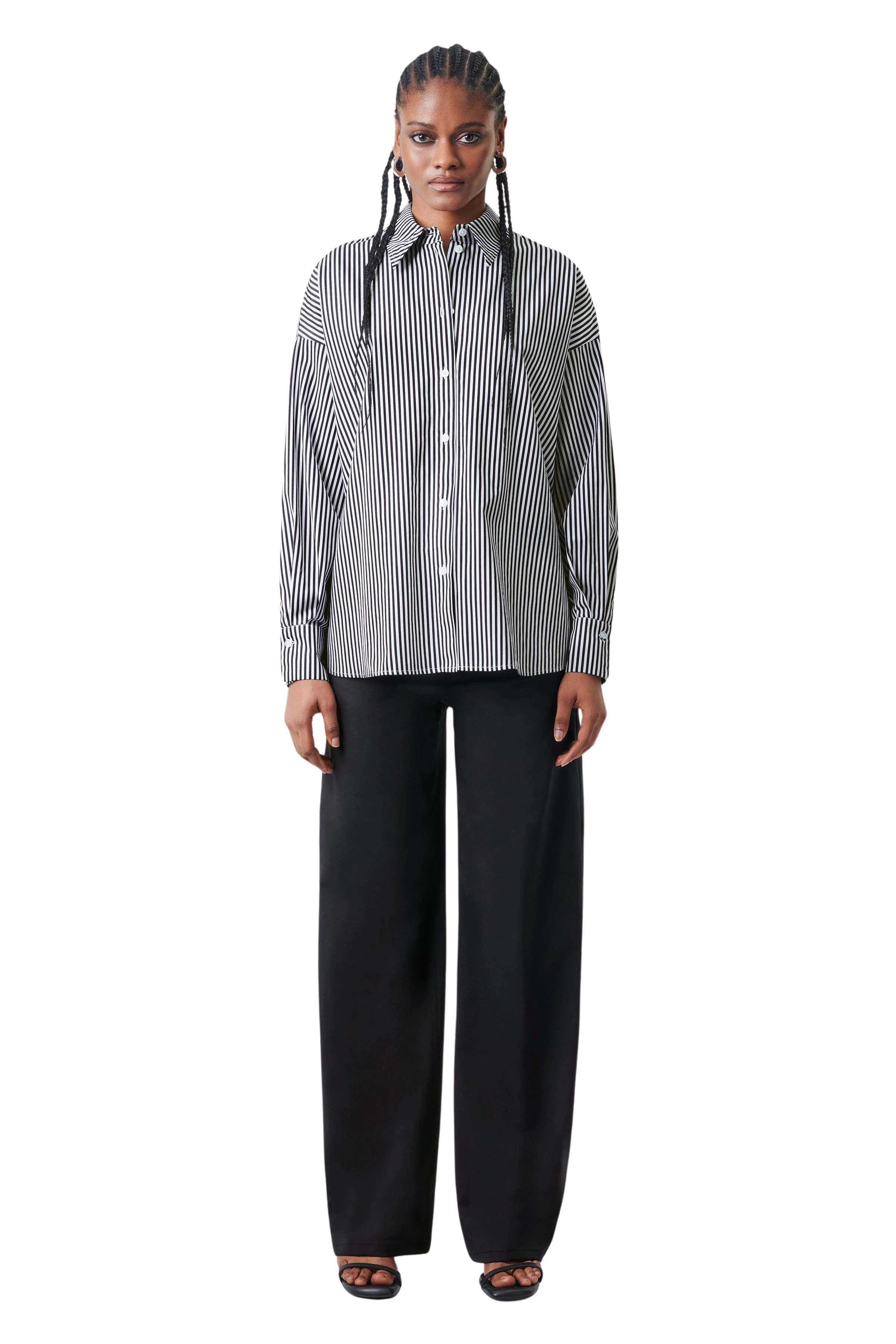 LYSILA - Hemdbluse in Baumwoll-Popeline - Damen - schwarz - Ganzkörper-Frontansicht