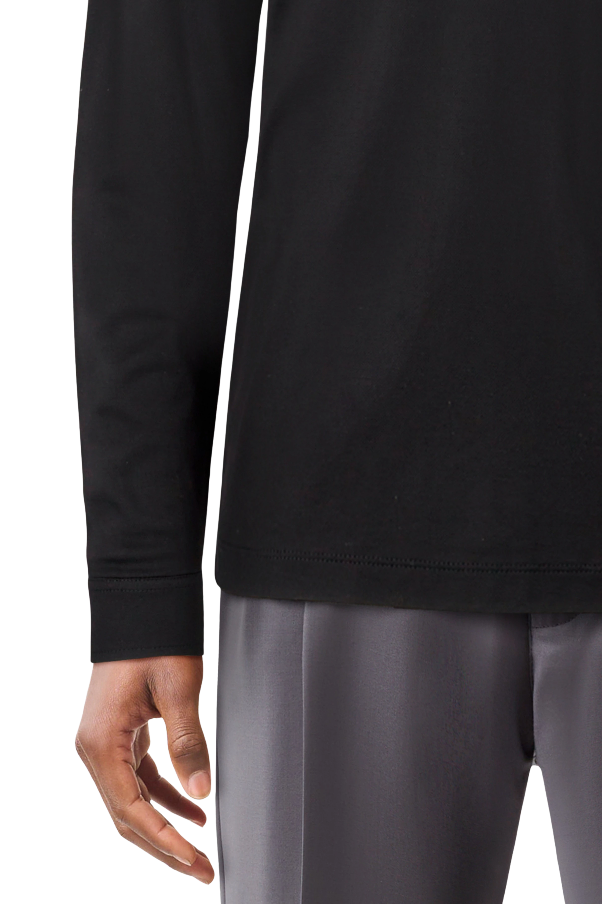 KENO - Longsleeve in piqué - heren - zwart - Detailansicht am Model