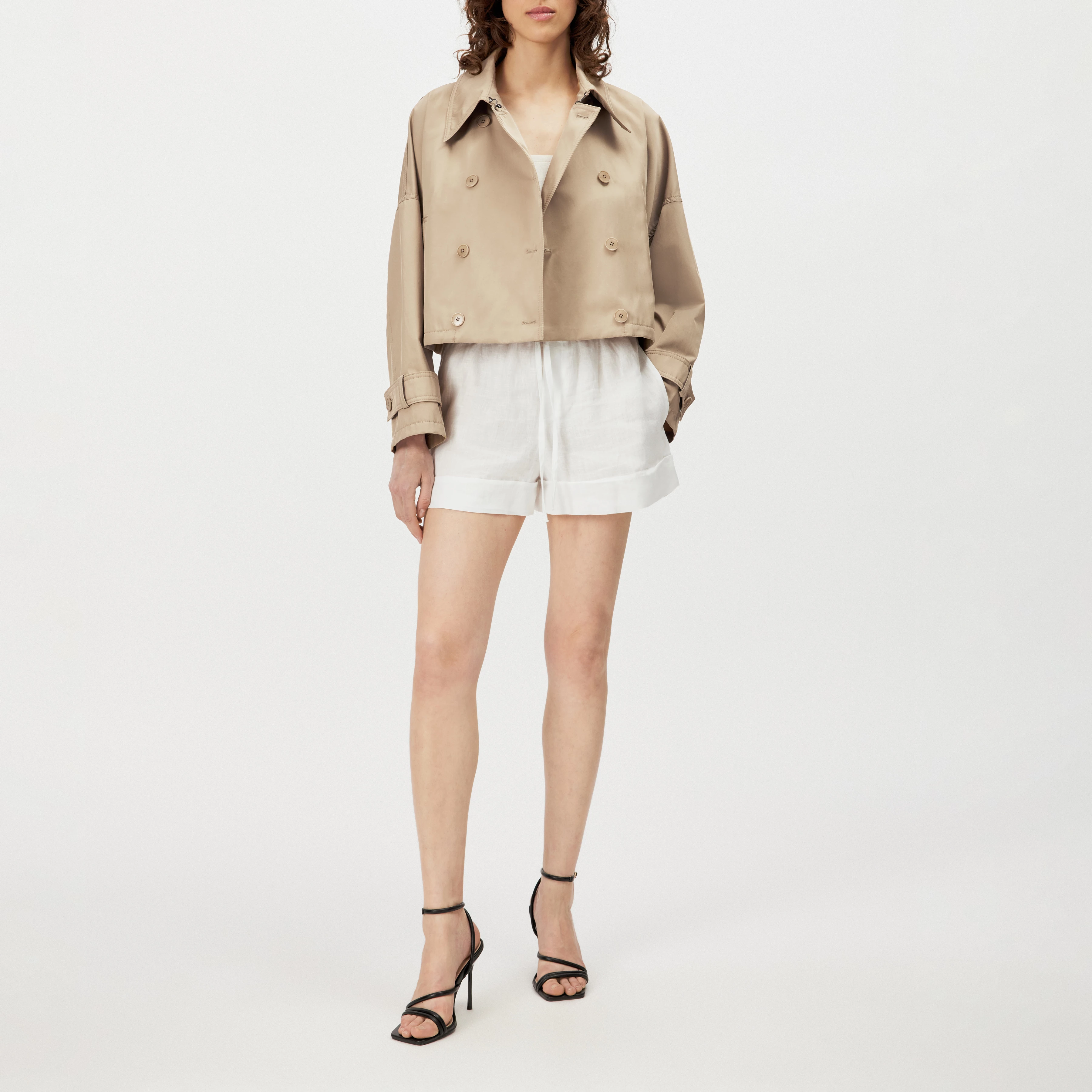 HELSBY - Short oversized trench coat in technical twill - women - brown - Ganzkörper-Frontansicht