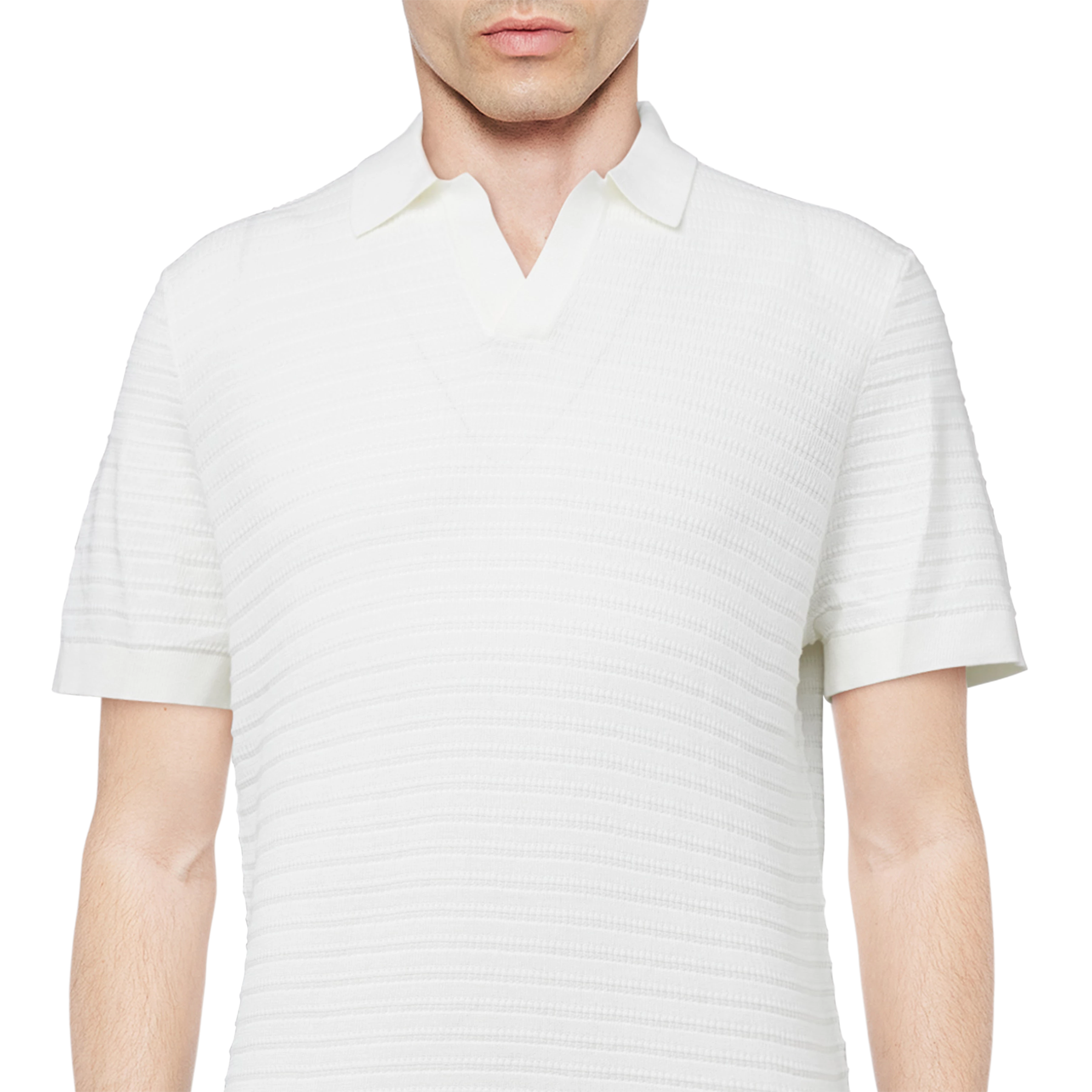 BRAIAN - Gebreide polo met structuur - heren - off white - Detailansicht am Model
