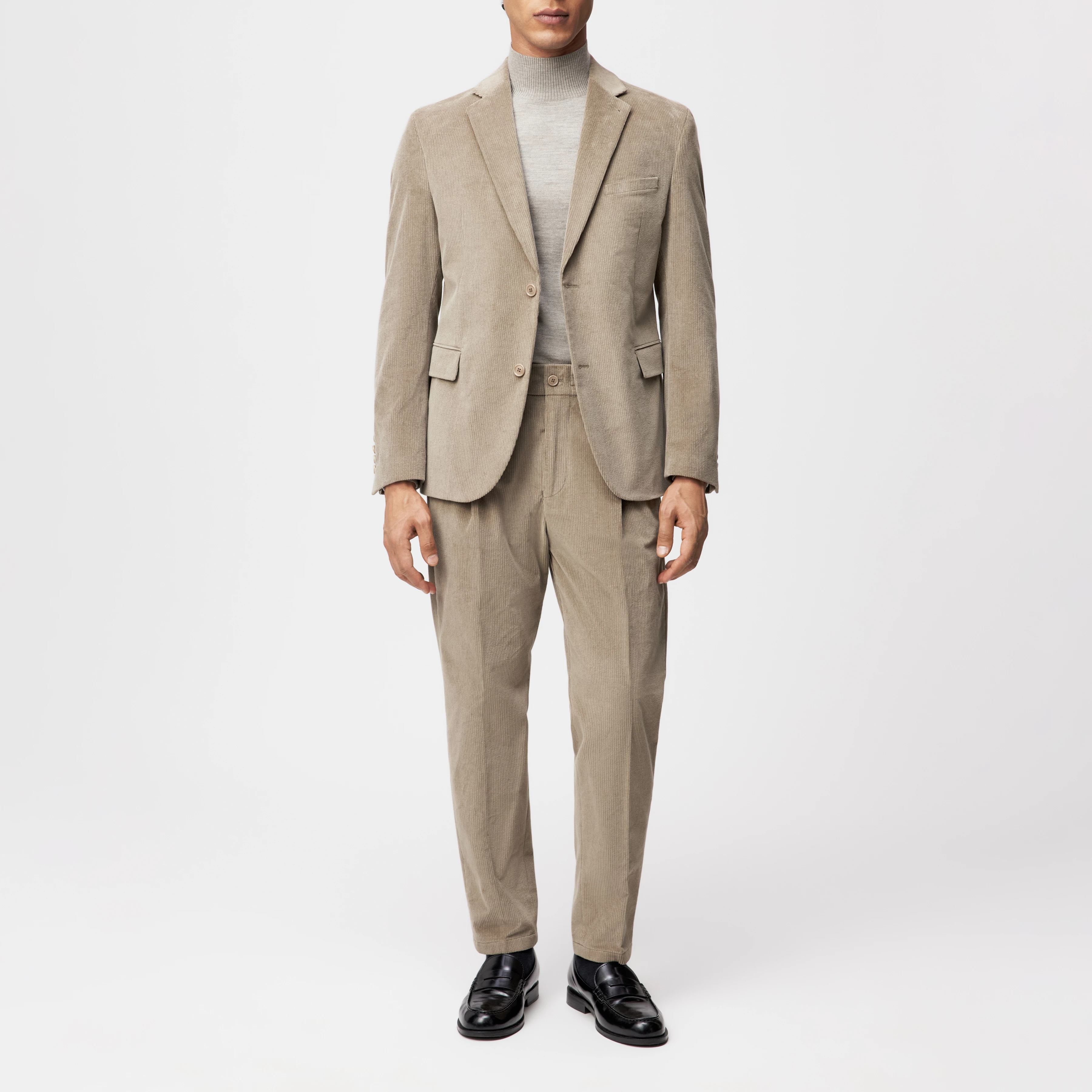 YAMES - Einreihiges Sakko in Baumwoll-Cord - Herren - braun - Ganzkörper-Frontansicht