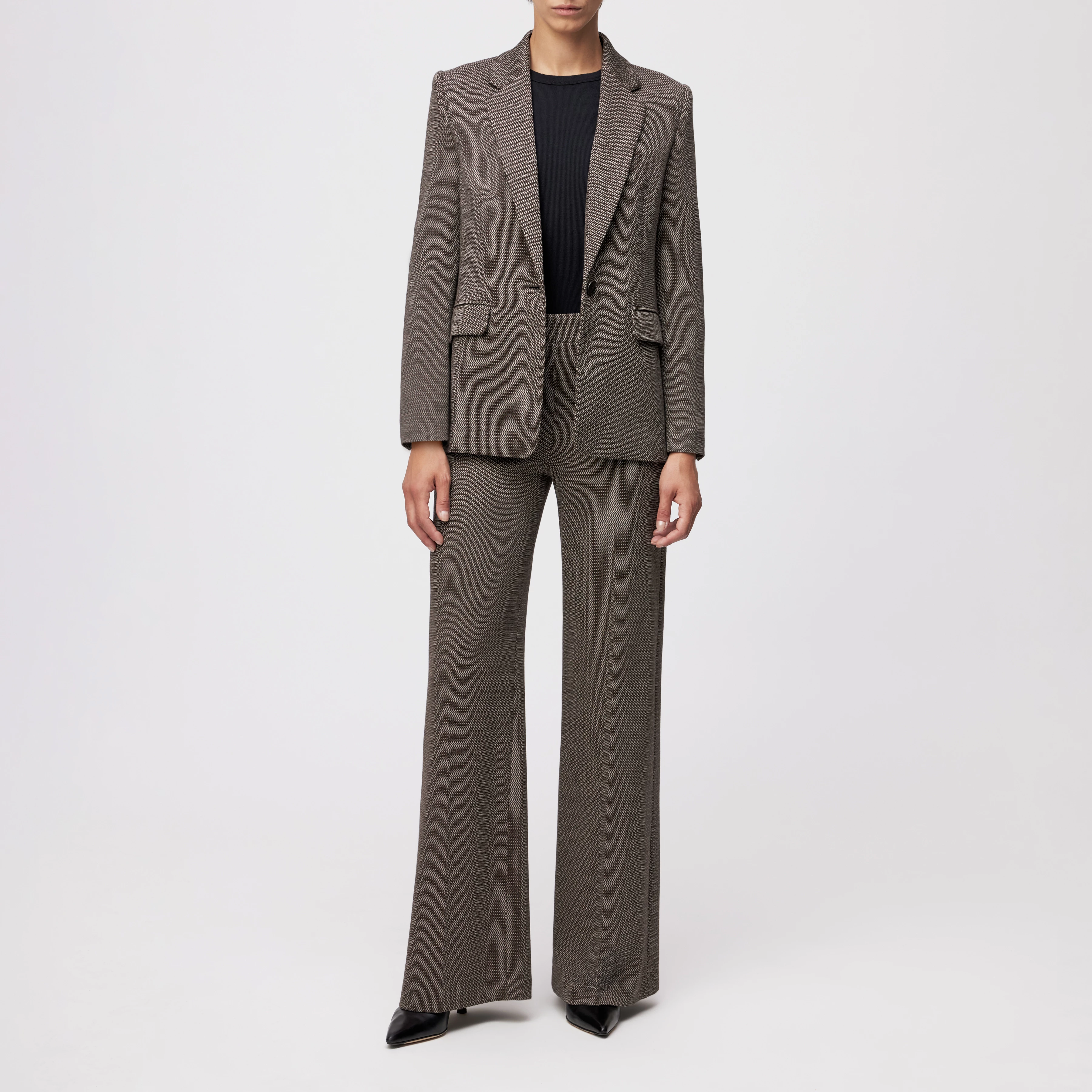 ATLIN_2 - Einknopf-Blazer in Jacquard - Damen - braun - Ganzkörper-Frontansicht