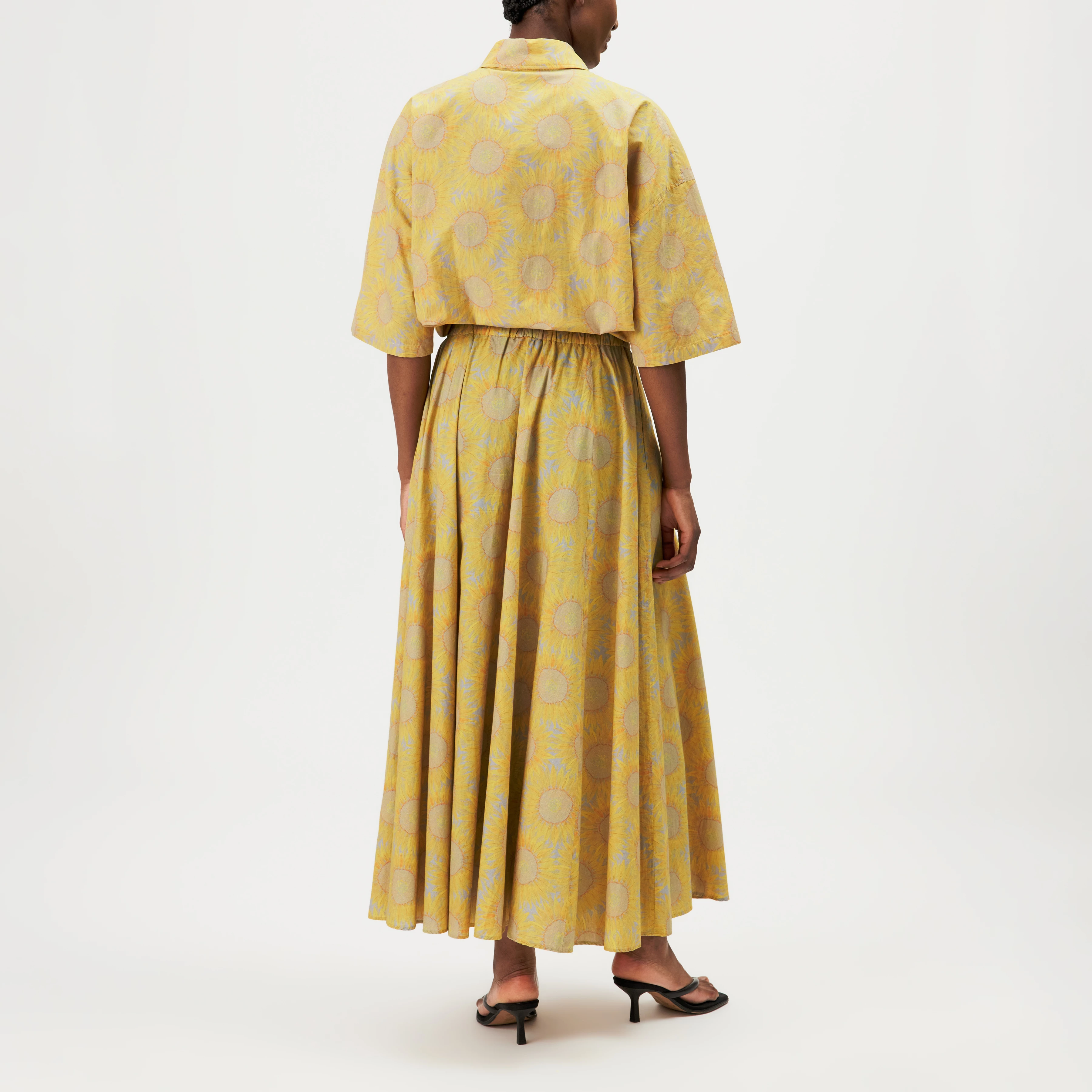 QERIME - Pleated cotton skirt with sunflower print - women - yellow - Rückansicht
