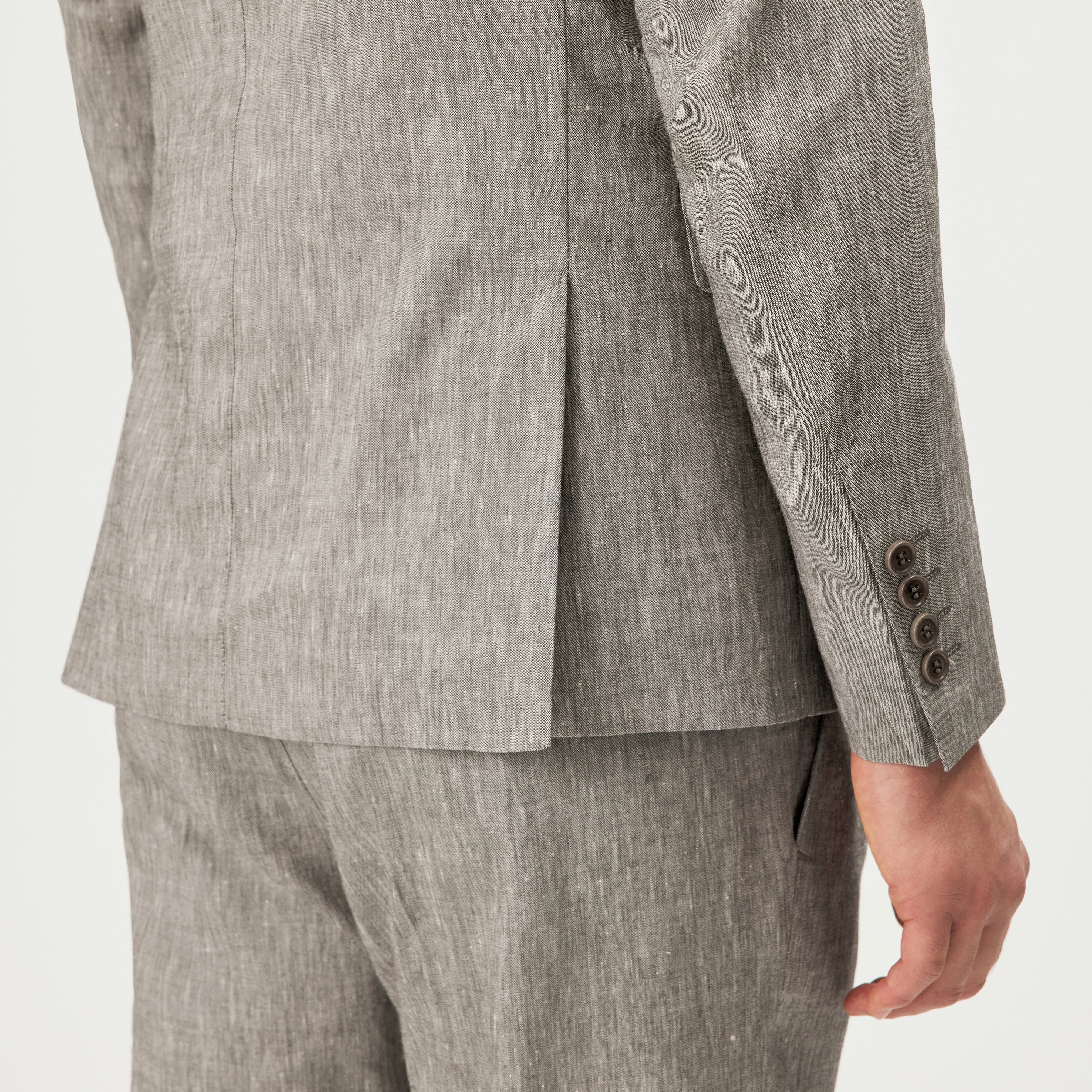 YAMES - Enkeltradet jakke i hørmix - men - grøn - Detailansicht am Model