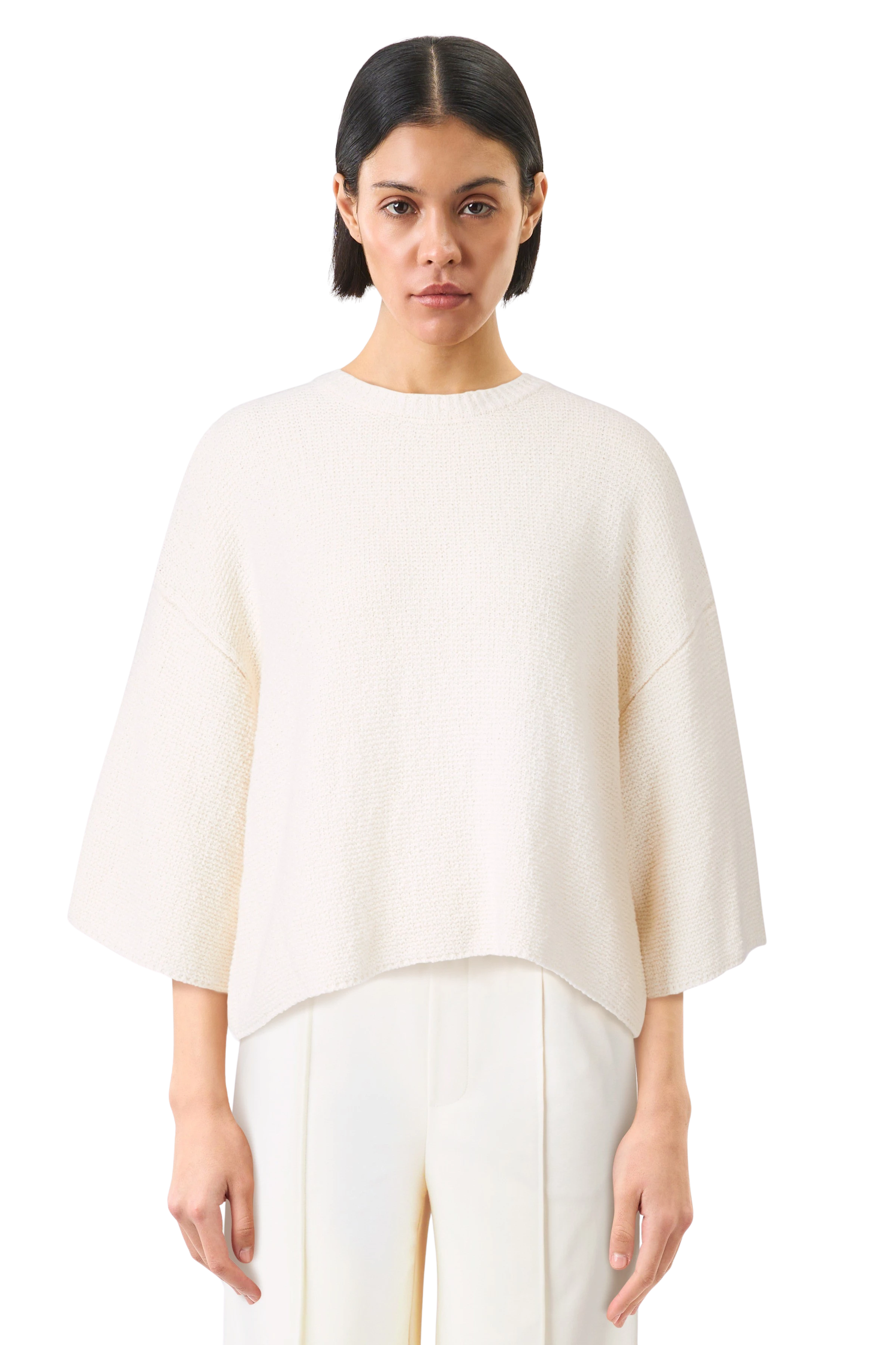 NILAY - Verkürtztes Oversize-Strick-T-Shirt - Damen - off white - Frontansicht