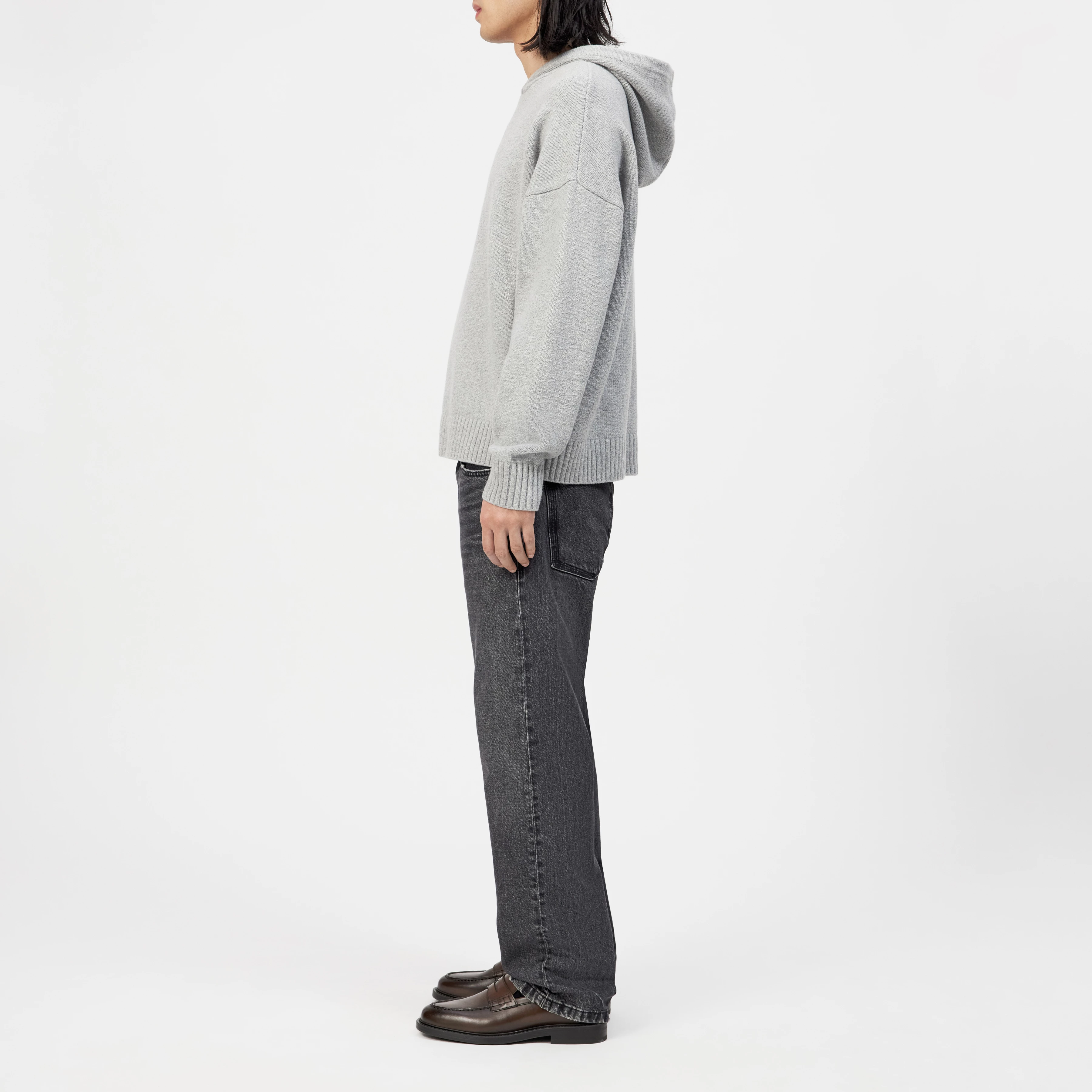 ARIKONO - Strickhoodie in Baumwoll-Woll-Mix - Herren - grau - Seitenansicht