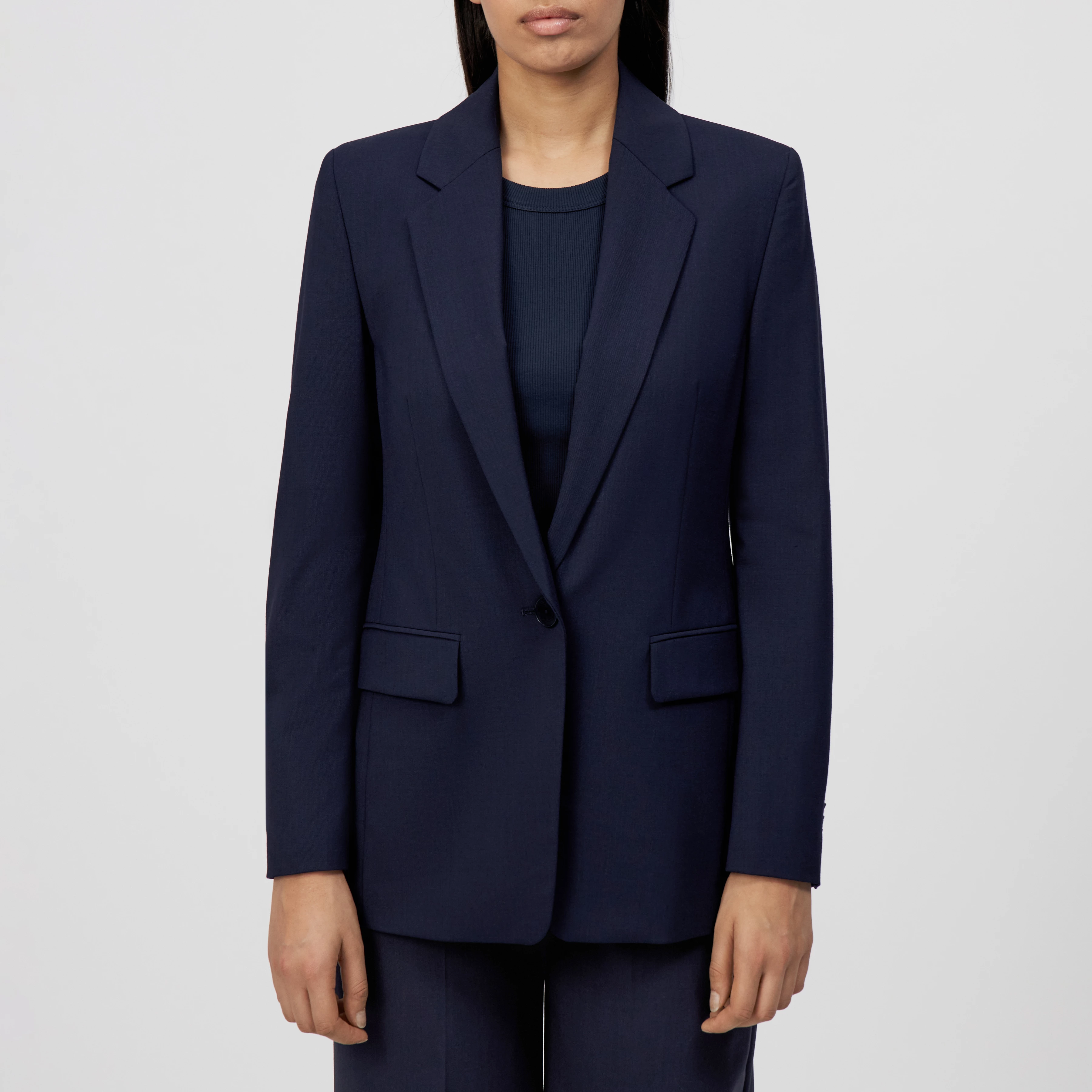 ATLIN_2 - One-button blazer with notch lapels in wool serge - women - blue - Frontansicht