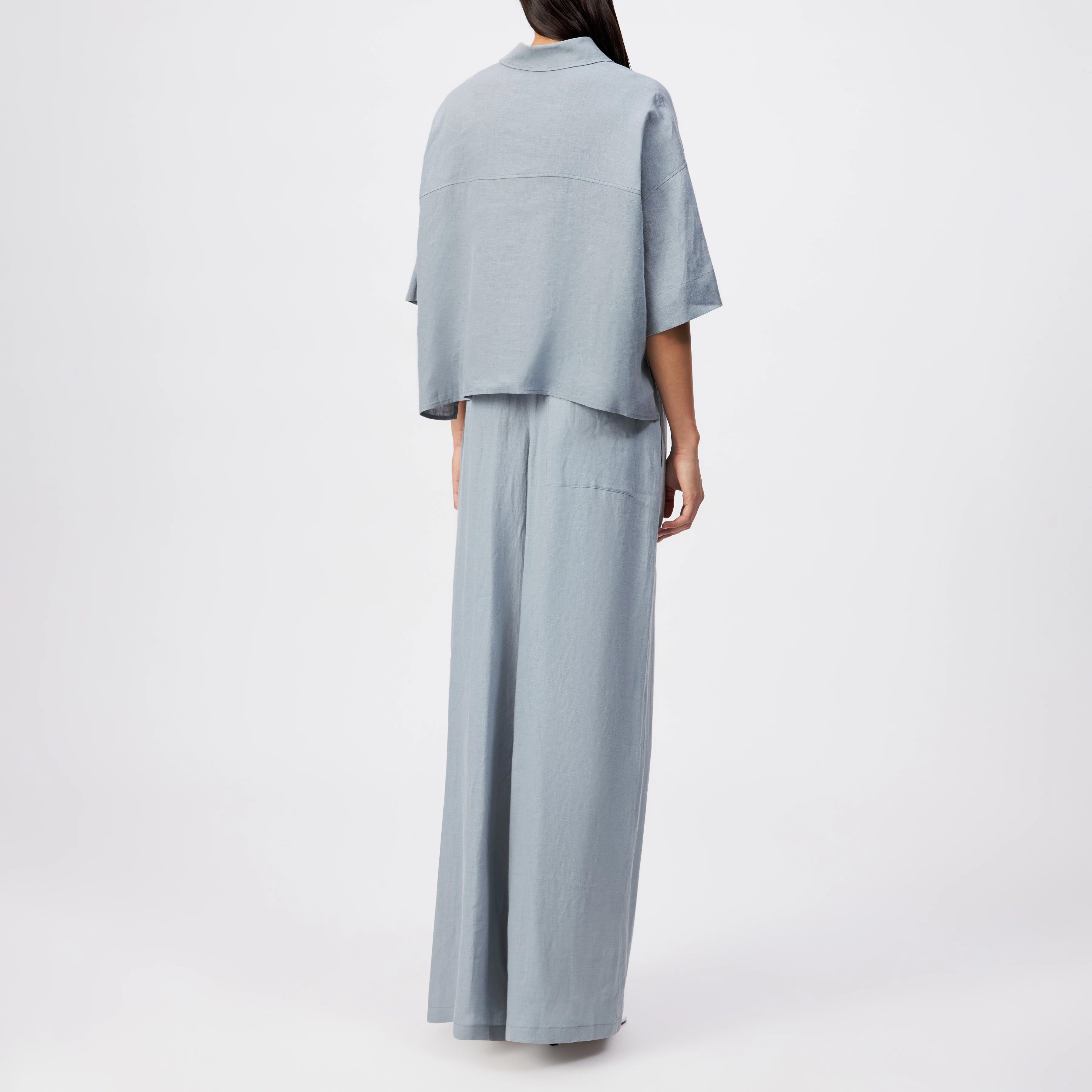 YARIKA - Boxy shirt blouse in linen - women - blue - Rückansicht