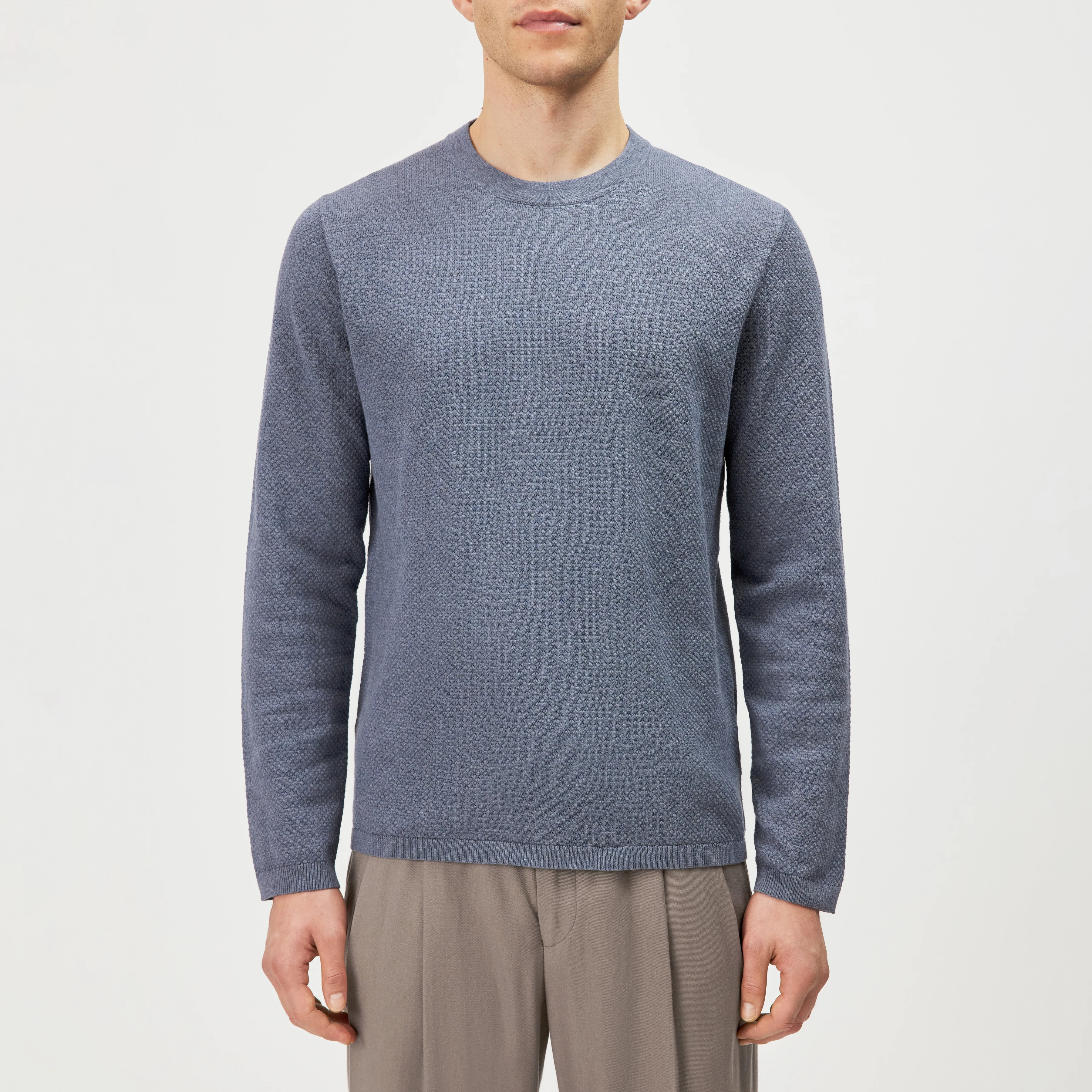 IRMINO - Longsleeve in cotton ajour - men - blue - Frontansicht