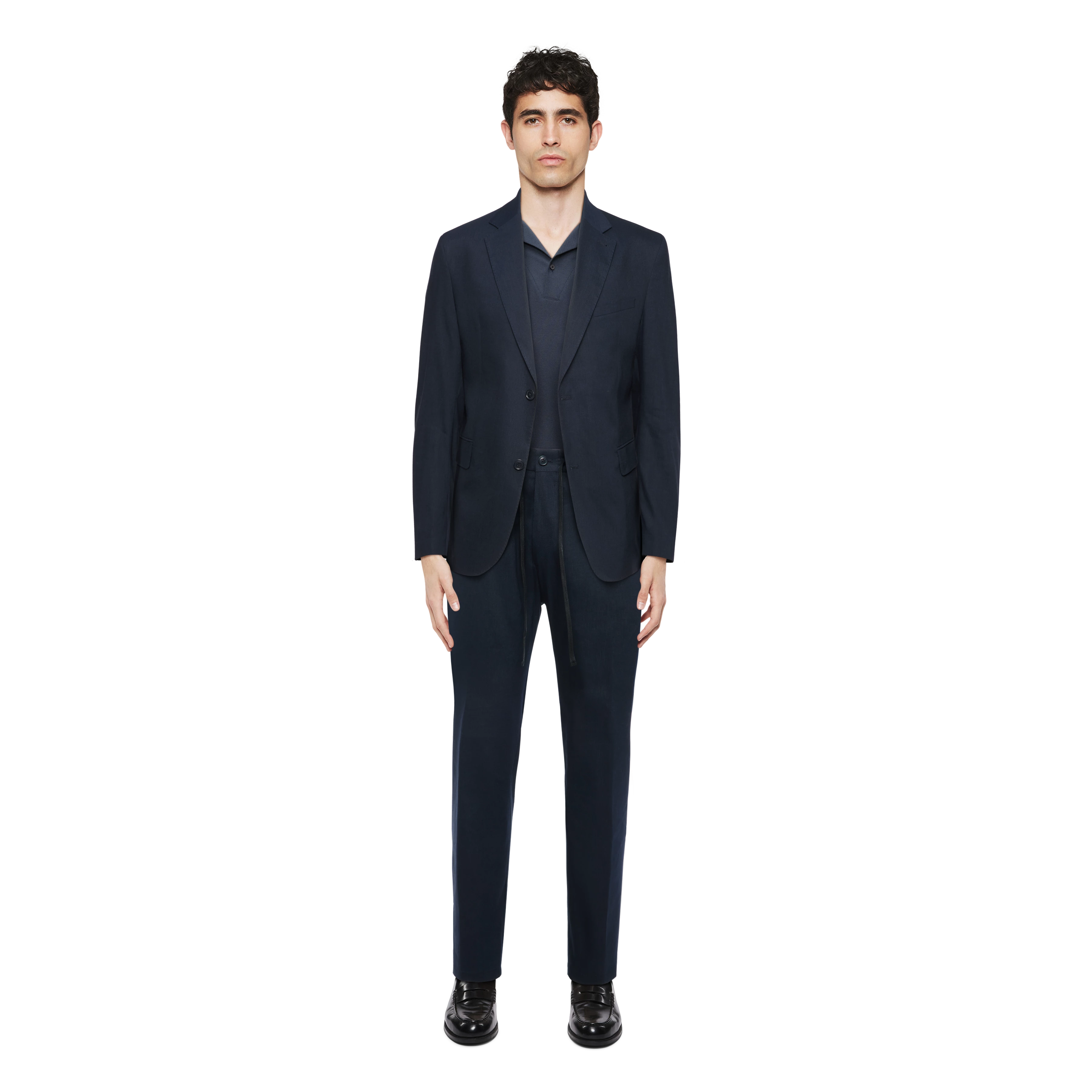 DEGER - Joggingbroek met koord in linnenmix - heren - blauw - Ganzkörper-Frontansicht