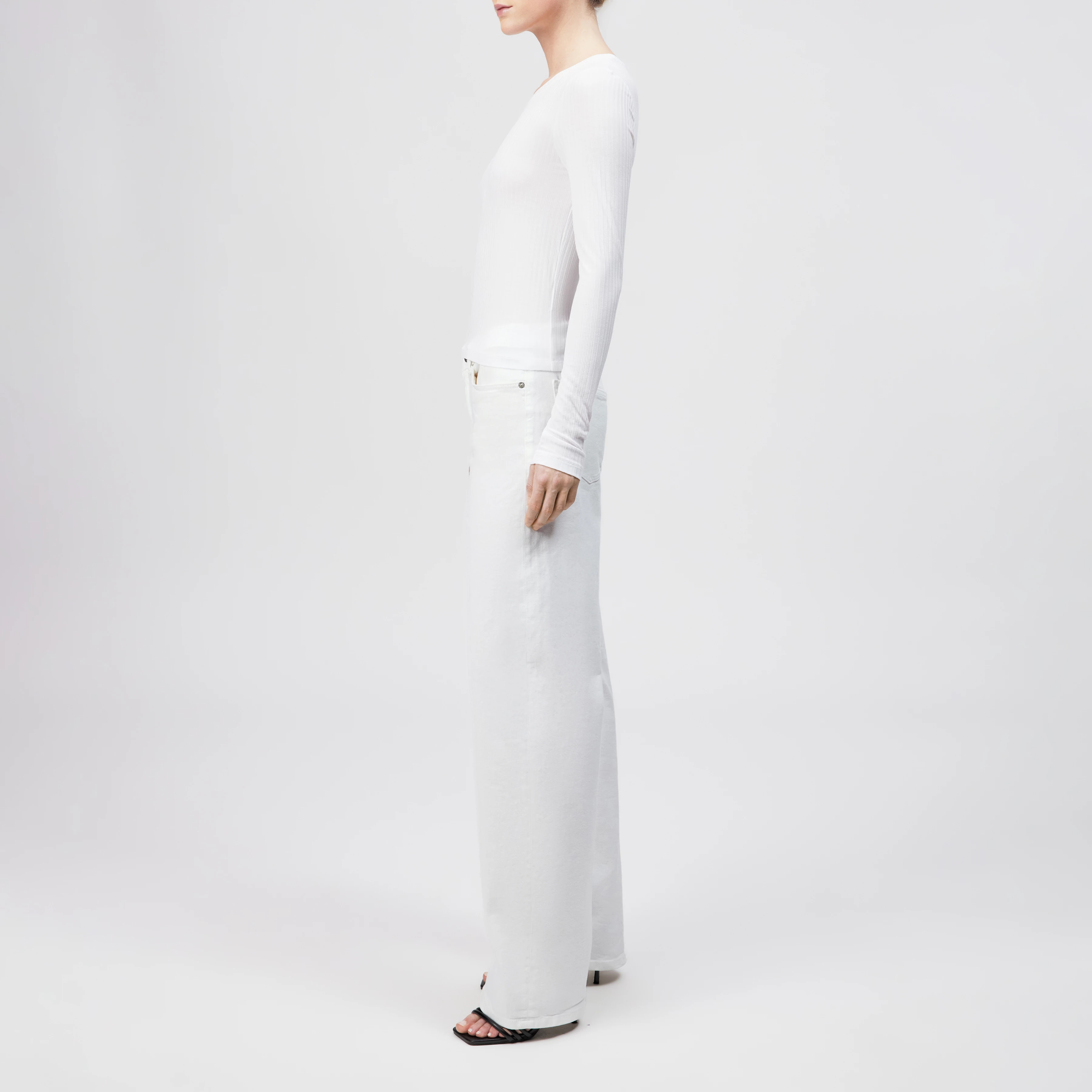 HEJUNO - Slim fit ribbed jersey long-sleeve shirt - women - white - Seitenansicht