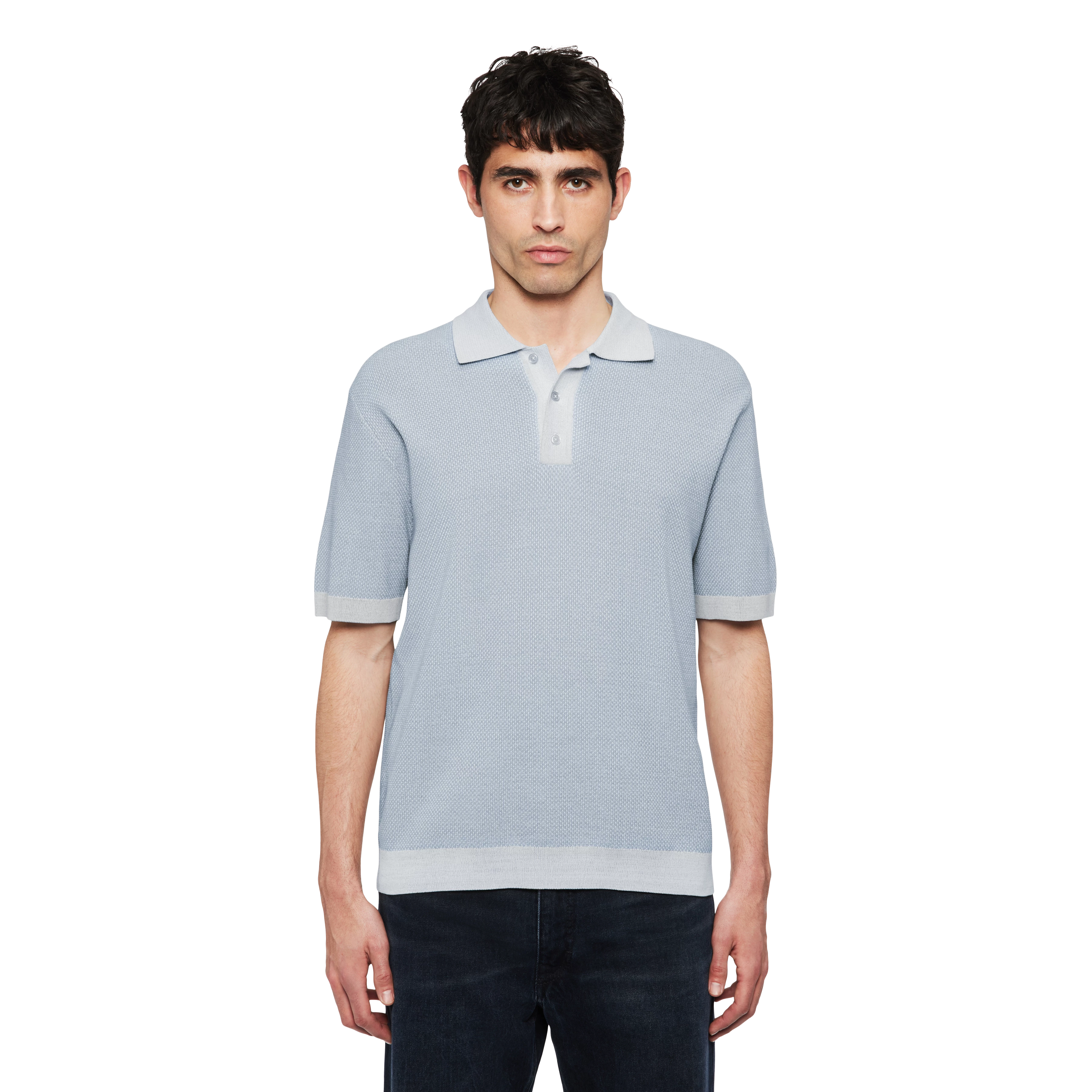 TAMIAN - Strick Polo in merzerisierter Baumwolle - Herren - blau - Frontansicht