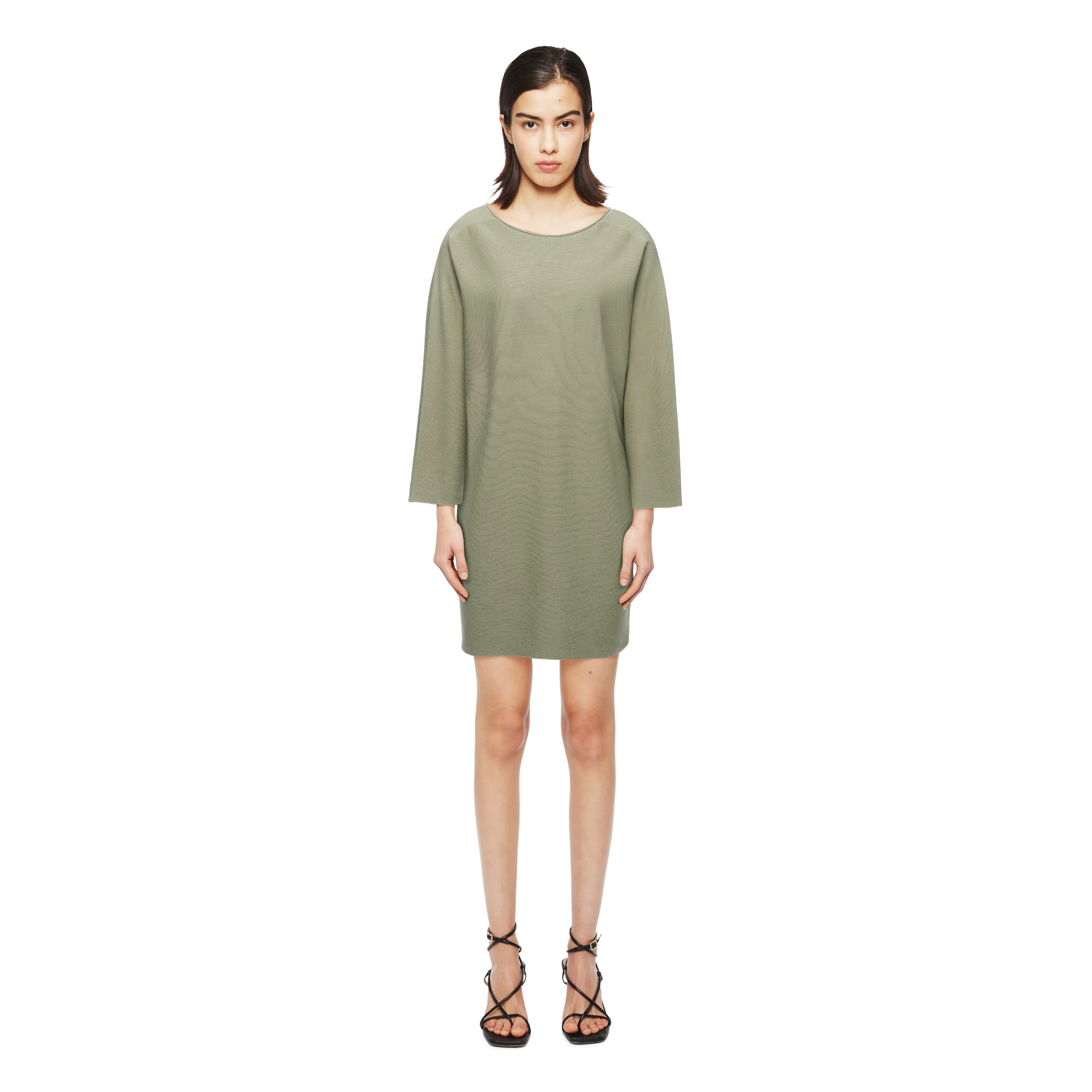 KADYRA_2 - Mini dress with 7/8 length sleeves in cotton crêpe - women - green - Ganzkörper-Frontansicht