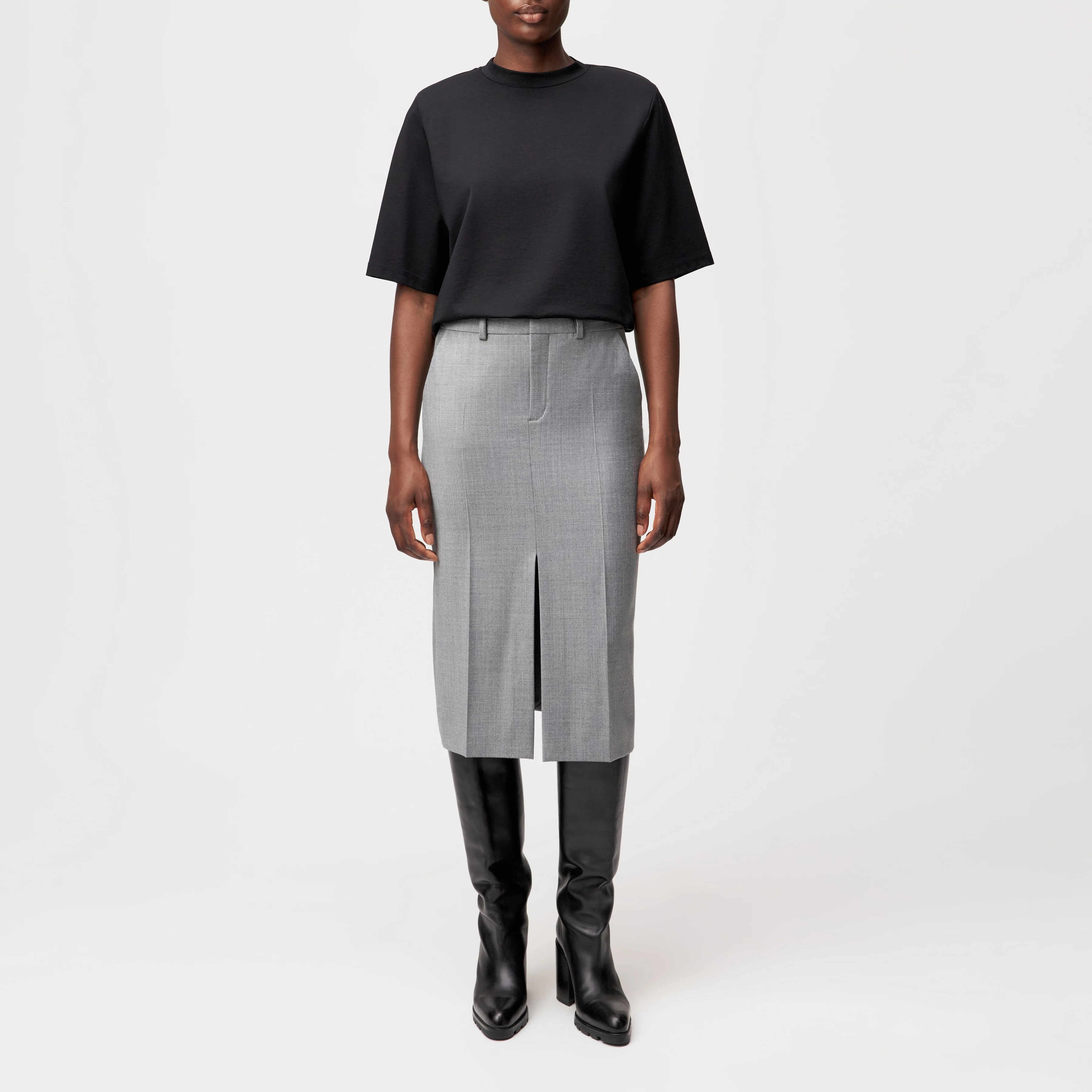 NJOLA - Hosenrock in Woll-Mix - Damen - grau - Ganzkörper-Frontansicht