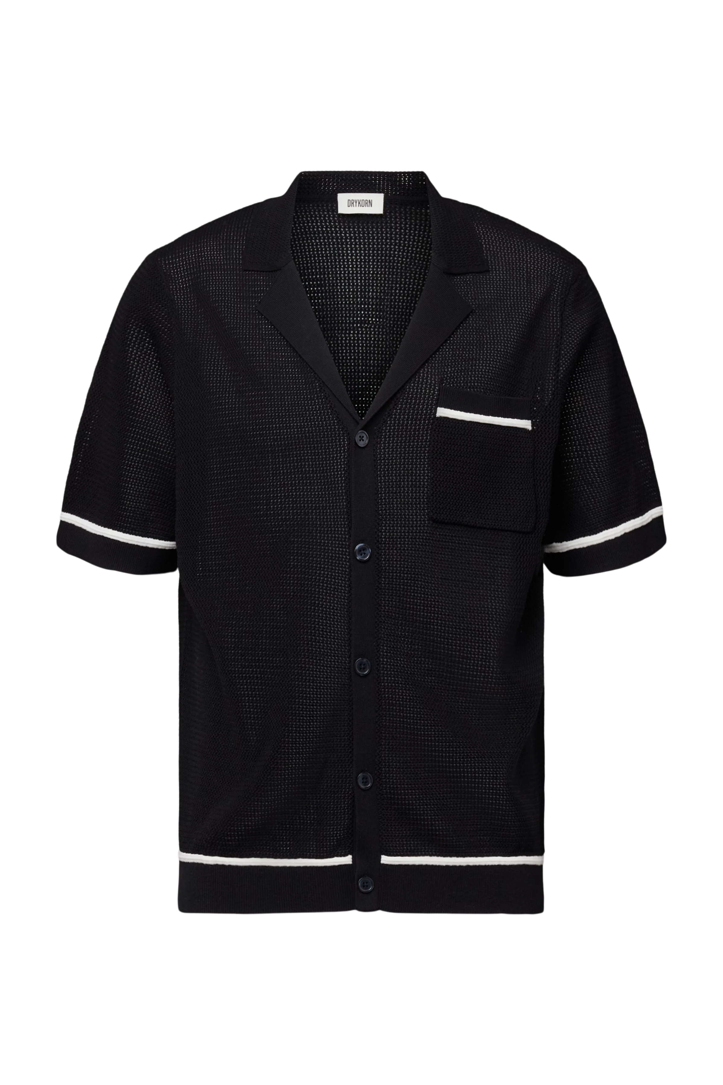 FLAVIRO - Relaxed fit fine knit short sleeve shirt - men - black - Freisteller Frontansicht