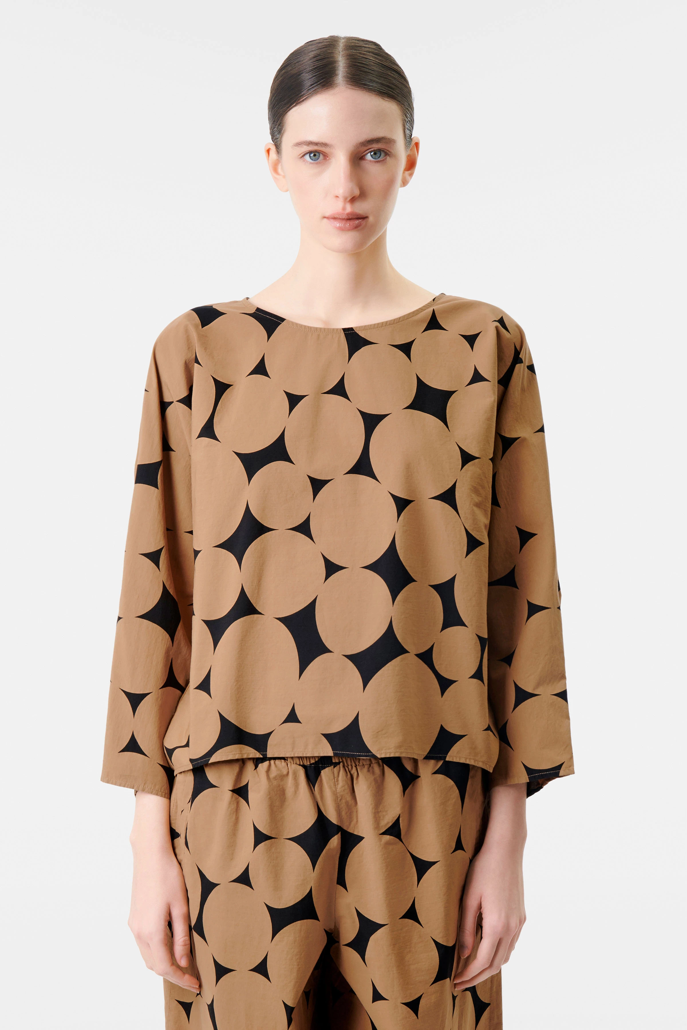 NIALINI - overhemdblouse met vleermuismouwen in katoenen popeline - dames - bruin - Frontansicht