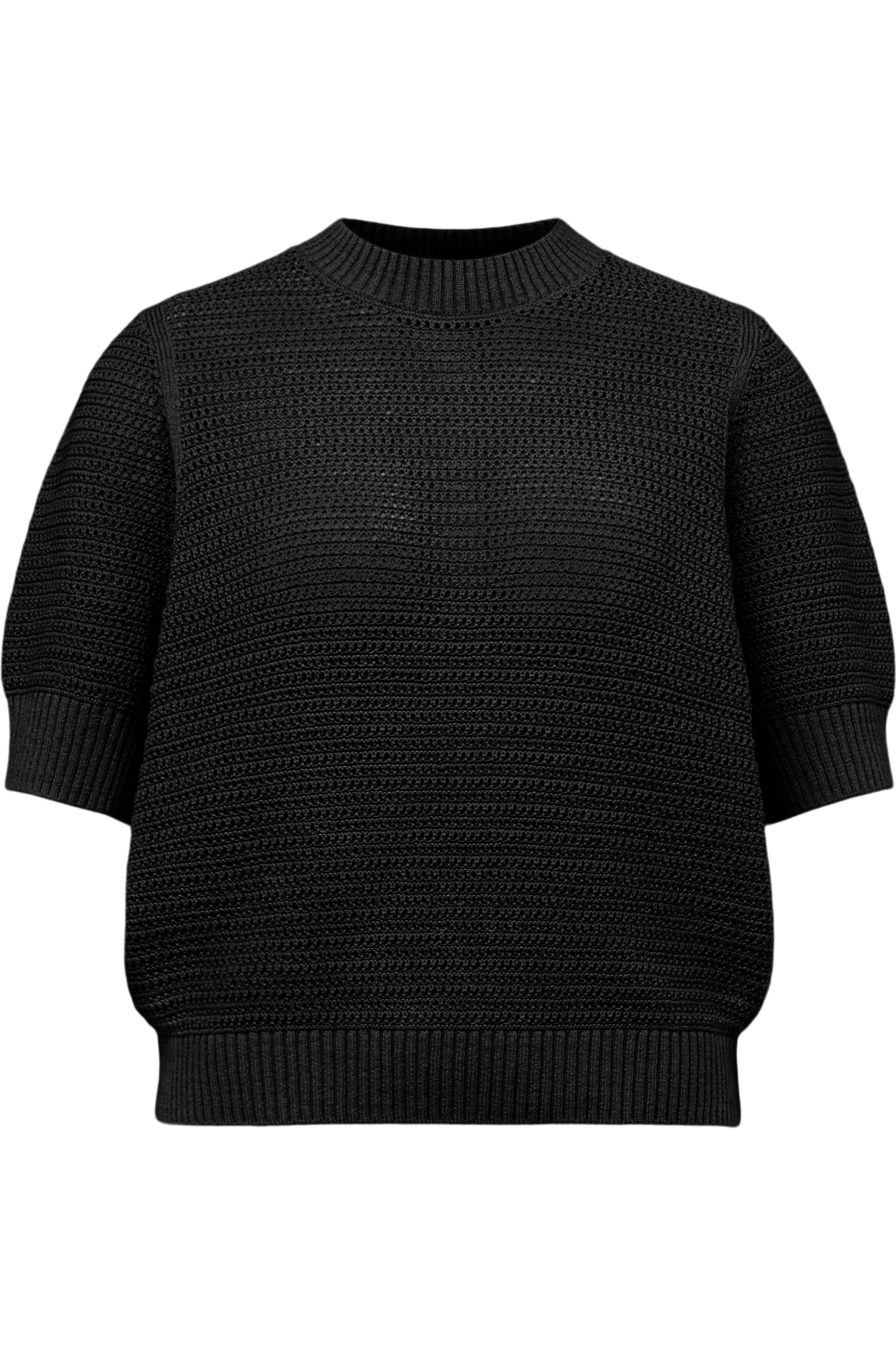 SANIDY - Chunky knit short sleeve in cotton blend - women - black - Freisteller Frontansicht