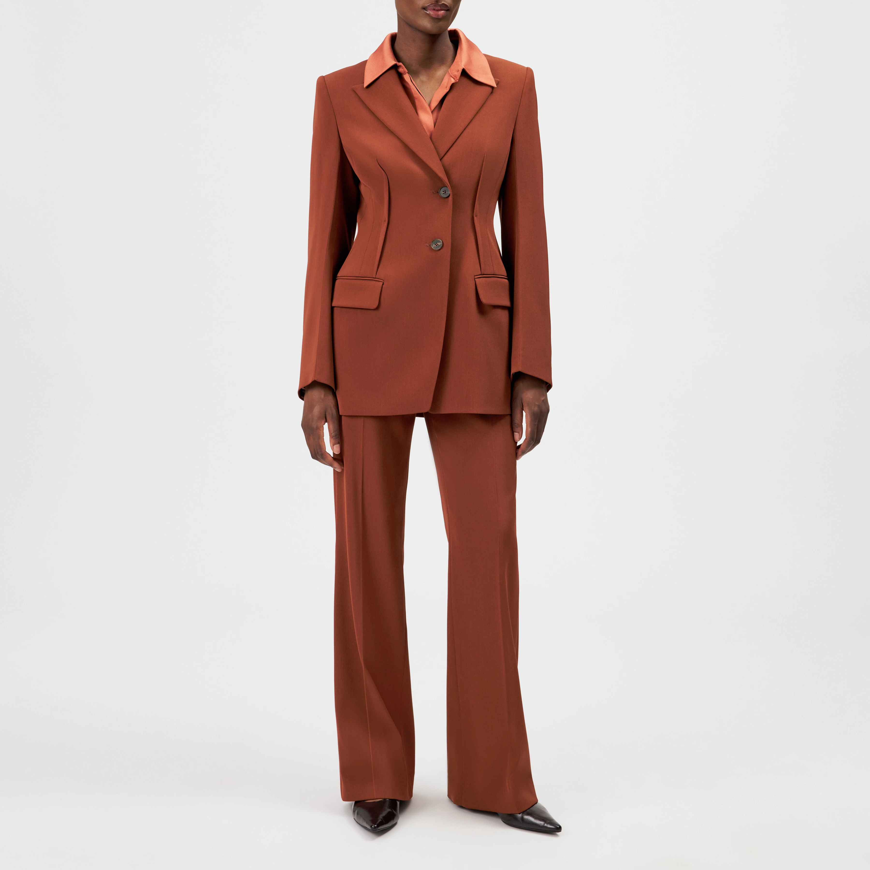 BROCKLEY - Blazer ajusté à un bouton en techno-twill - women - rouge - Ganzkörper-Frontansicht