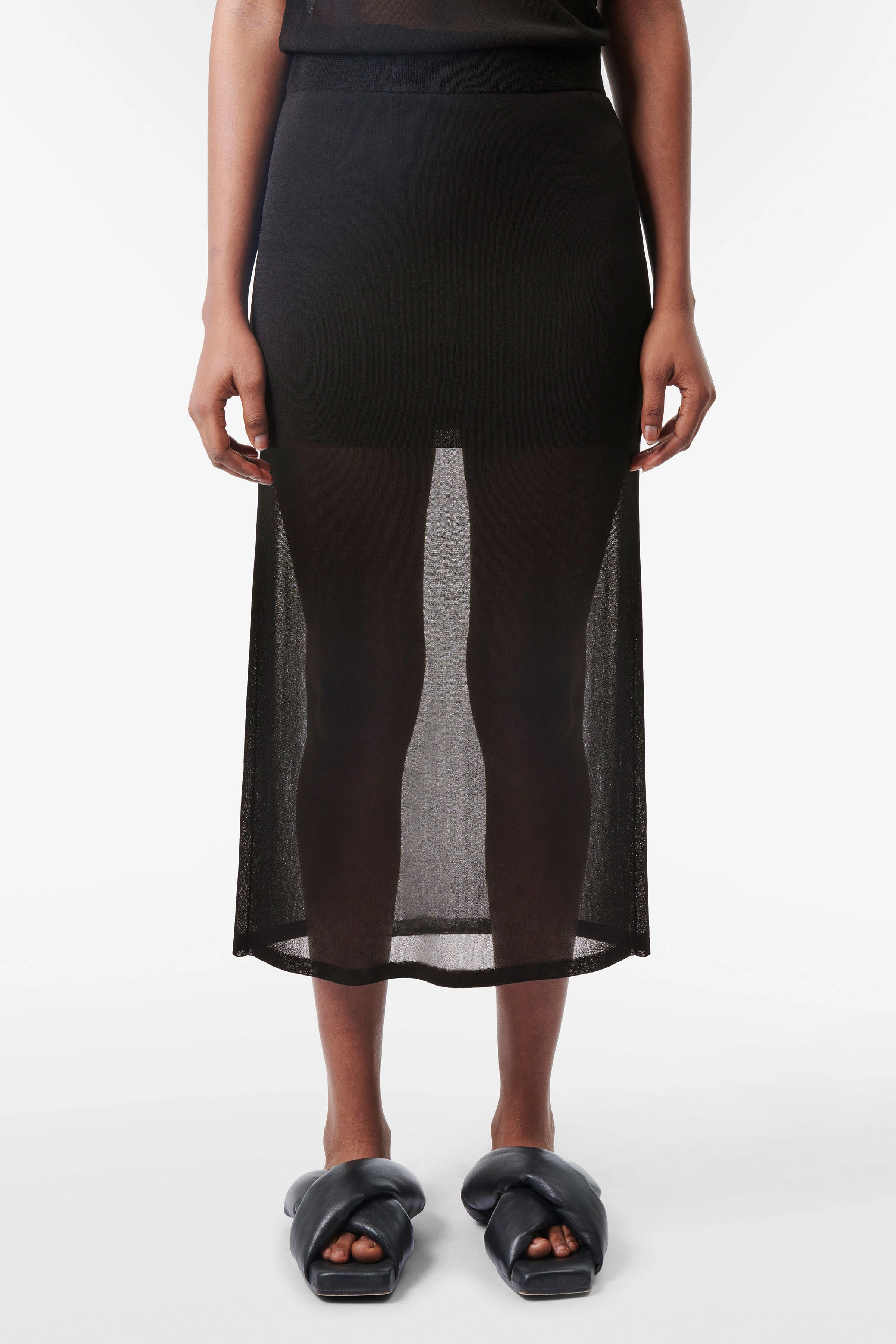 NELANA - midi knitted skirt in viscose mix - women - Natural Aluminium - Frontansicht