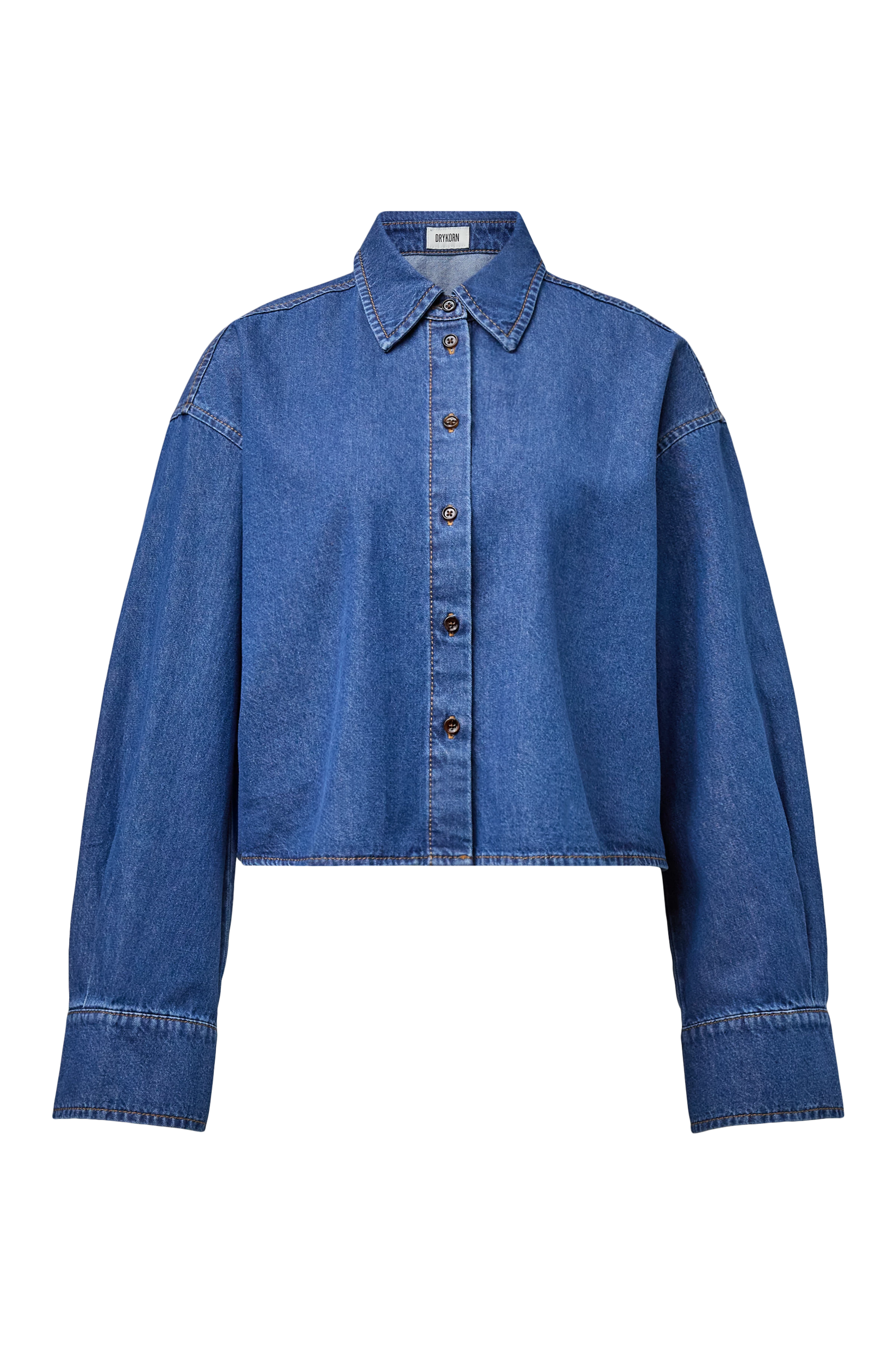 BRIONA - Cropped Lyocell-cotton shirt - women - blue - Freisteller Frontansicht