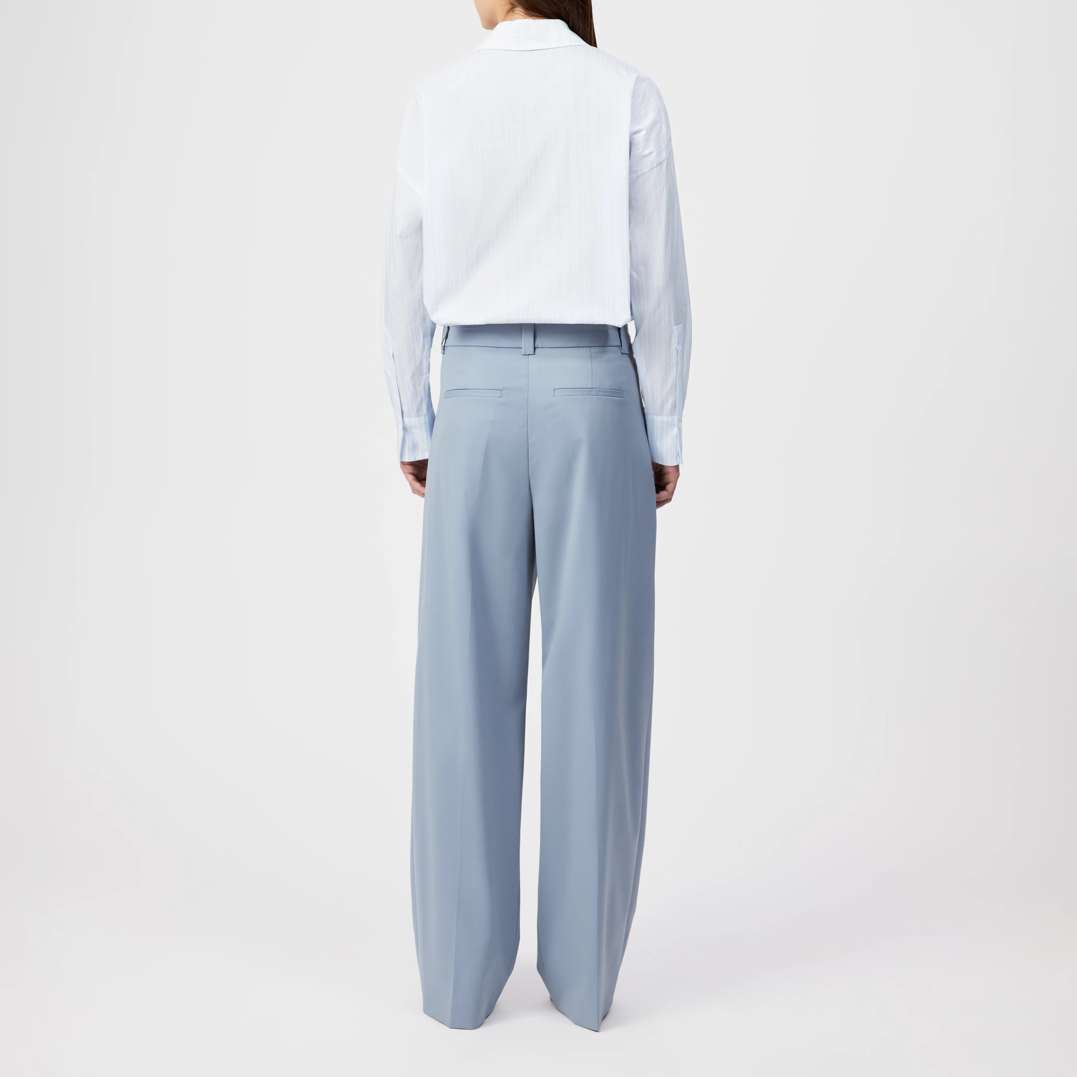 ADUCT - Tailored straight-leg trousers in wool blend - women - blue - Rückansicht