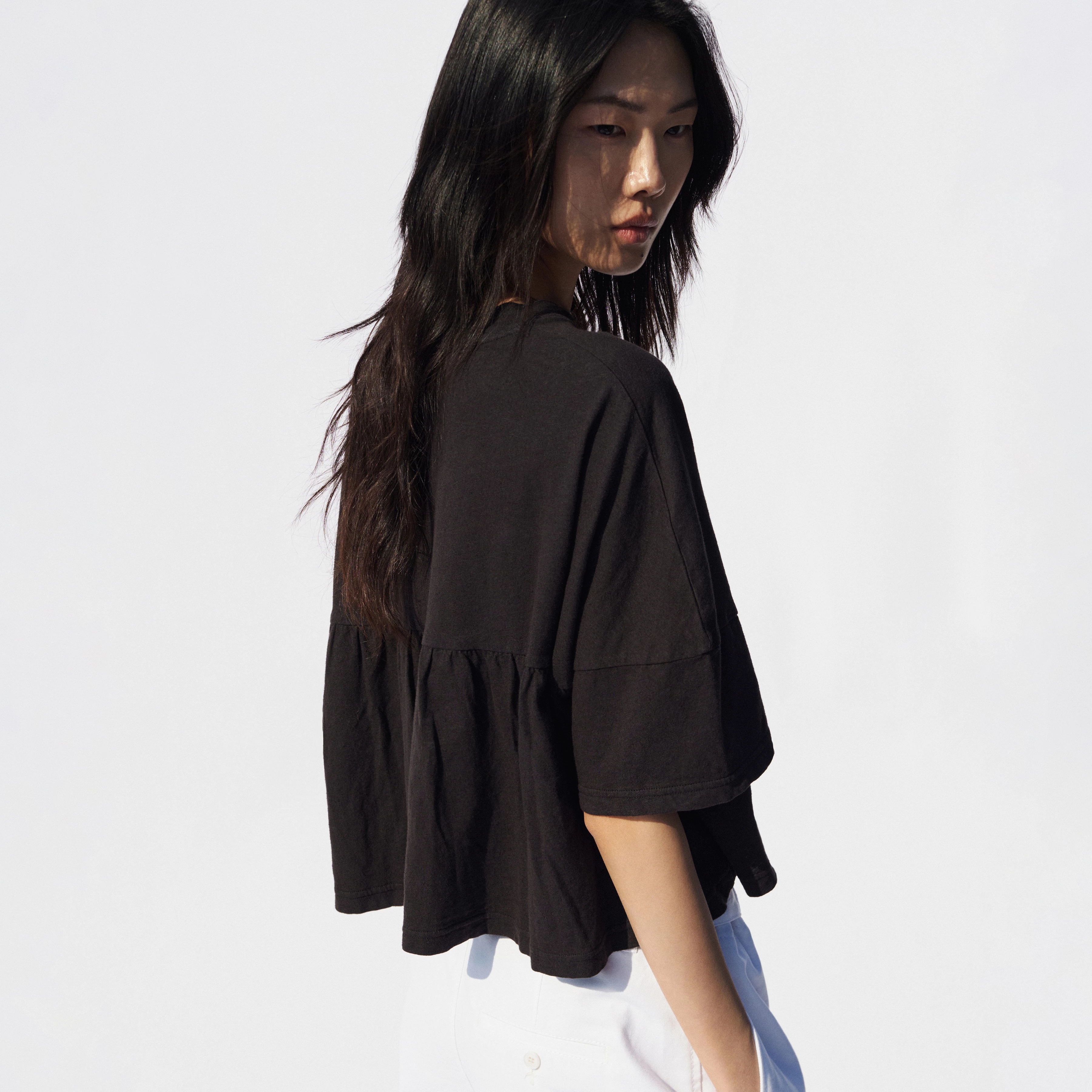 FIONNA - T-shirt with flounce in linen-cotton blend - women - brown