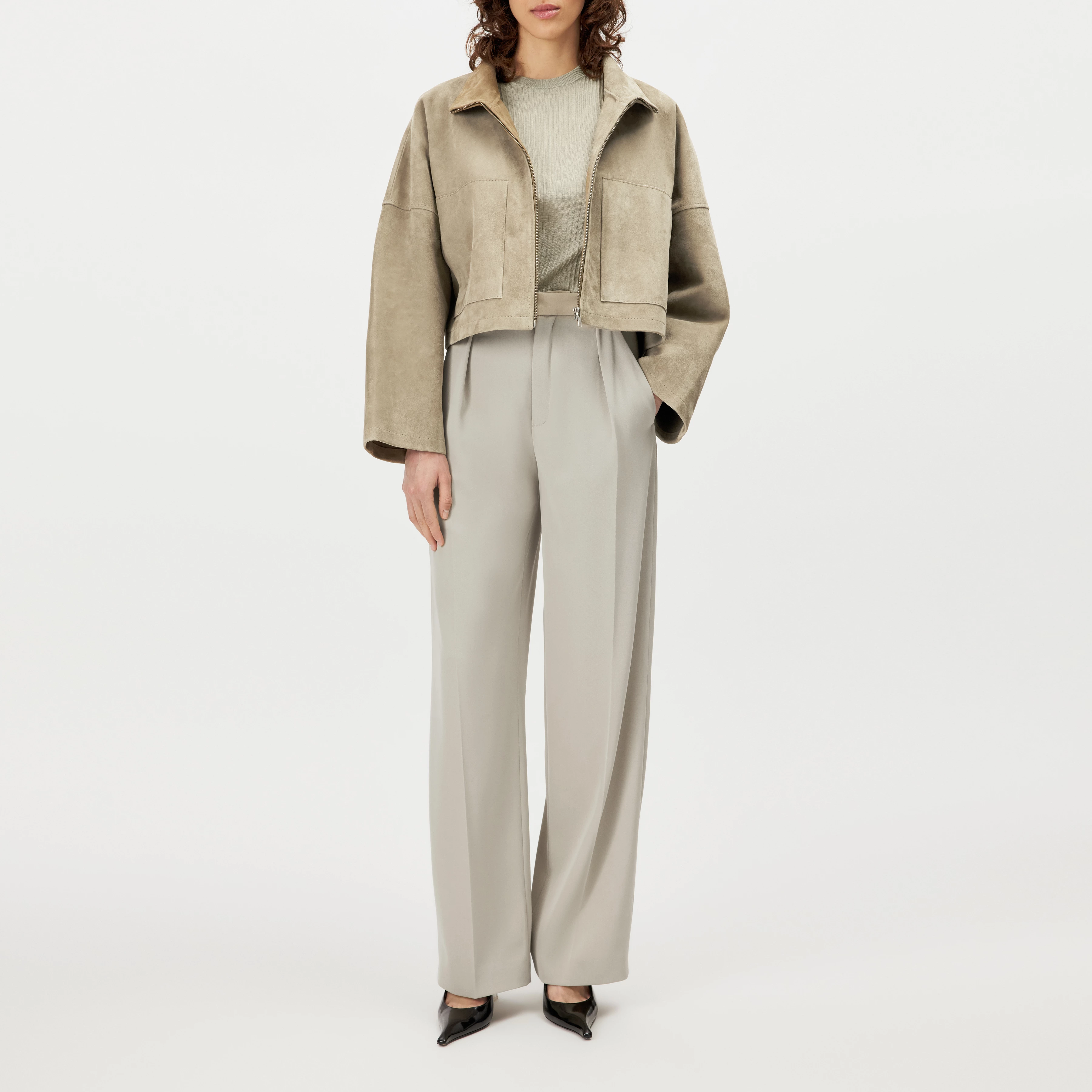 ELSTOW_1 - Oversized jacket in pure goatskin leather - women - beige - Ganzkörper-Frontansicht