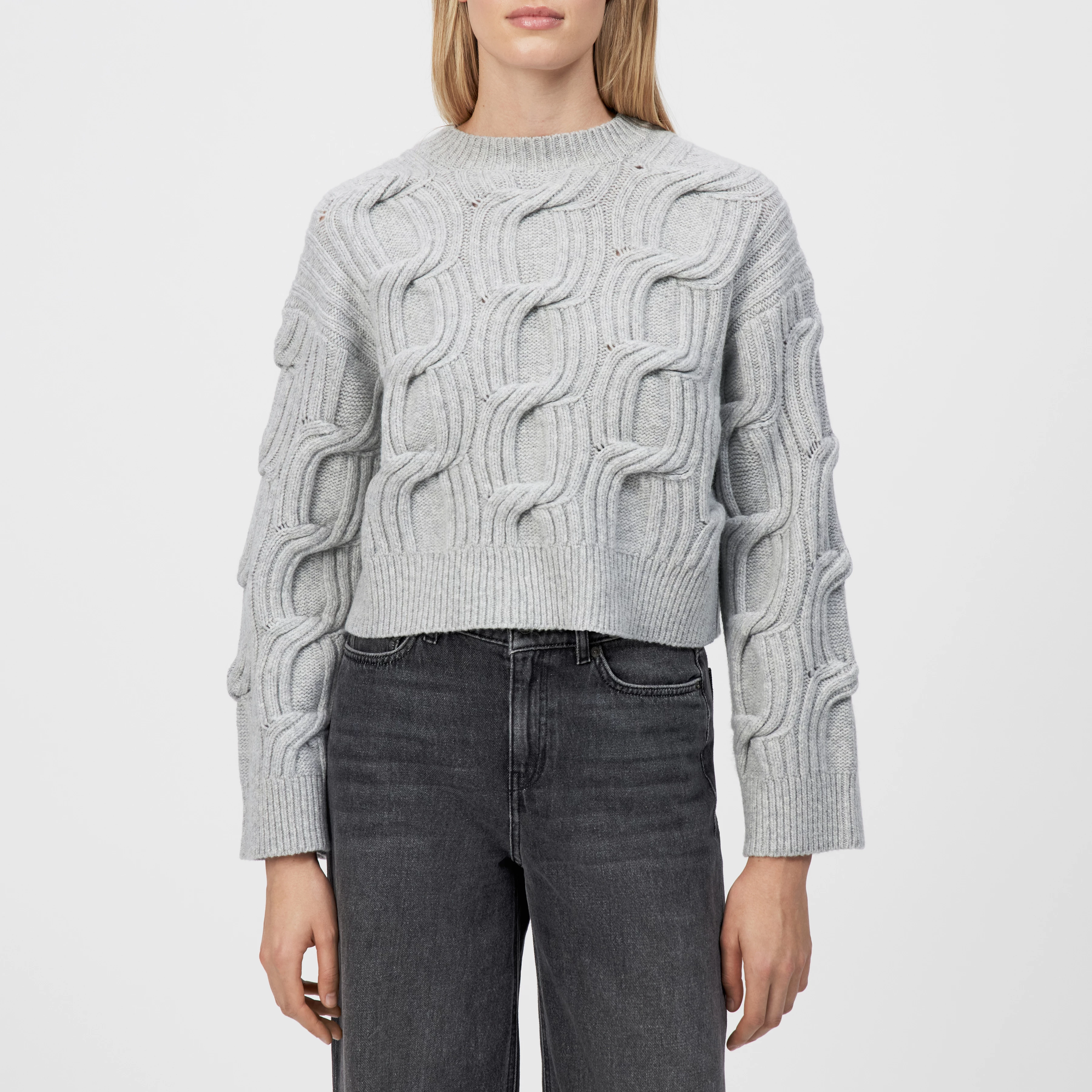 MALESE_2 - Cropped jumper in virgin wool - women - grey - Frontansicht