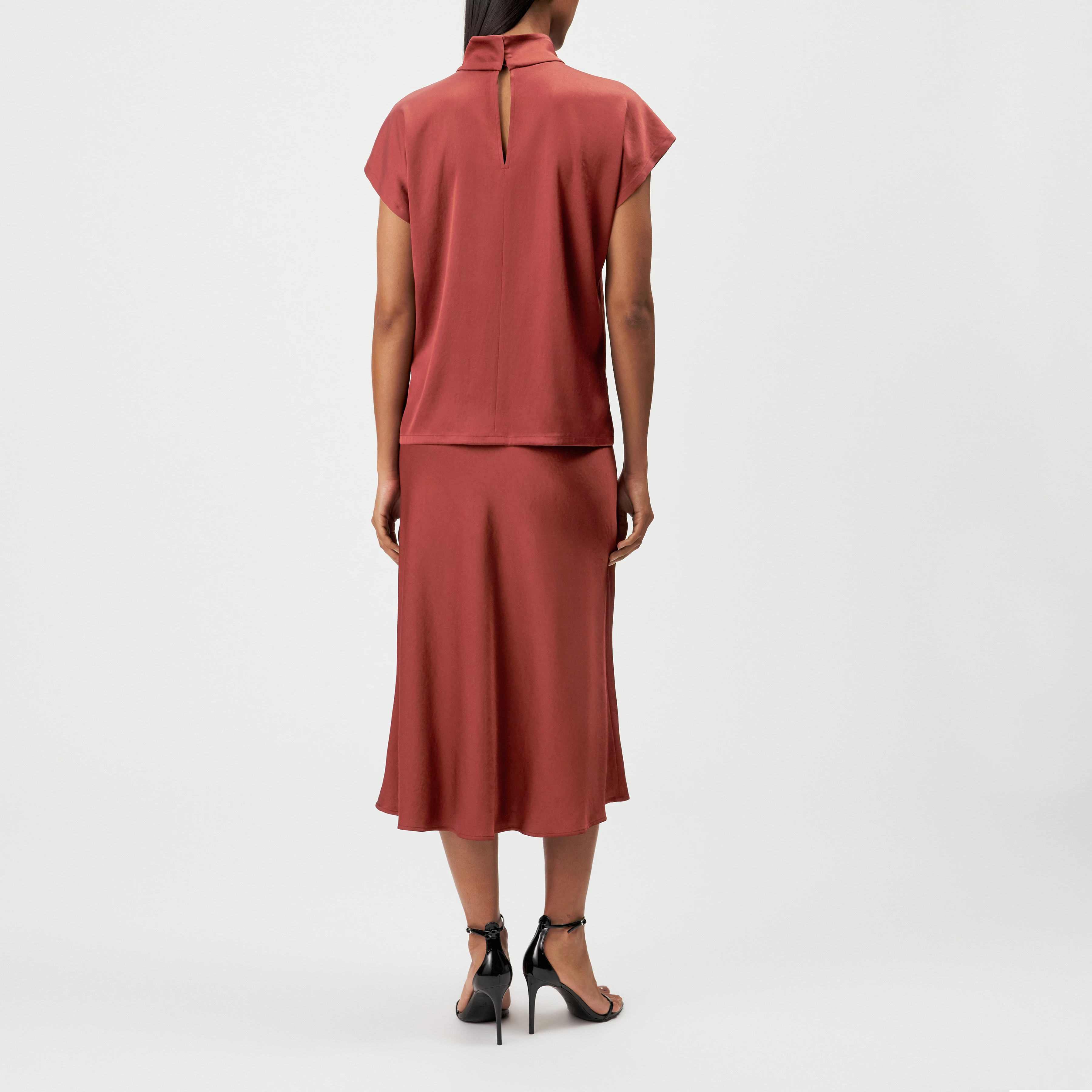 ALARIA_1 - Shirt blouse with stand-up collar in satin - women - red - Rückansicht