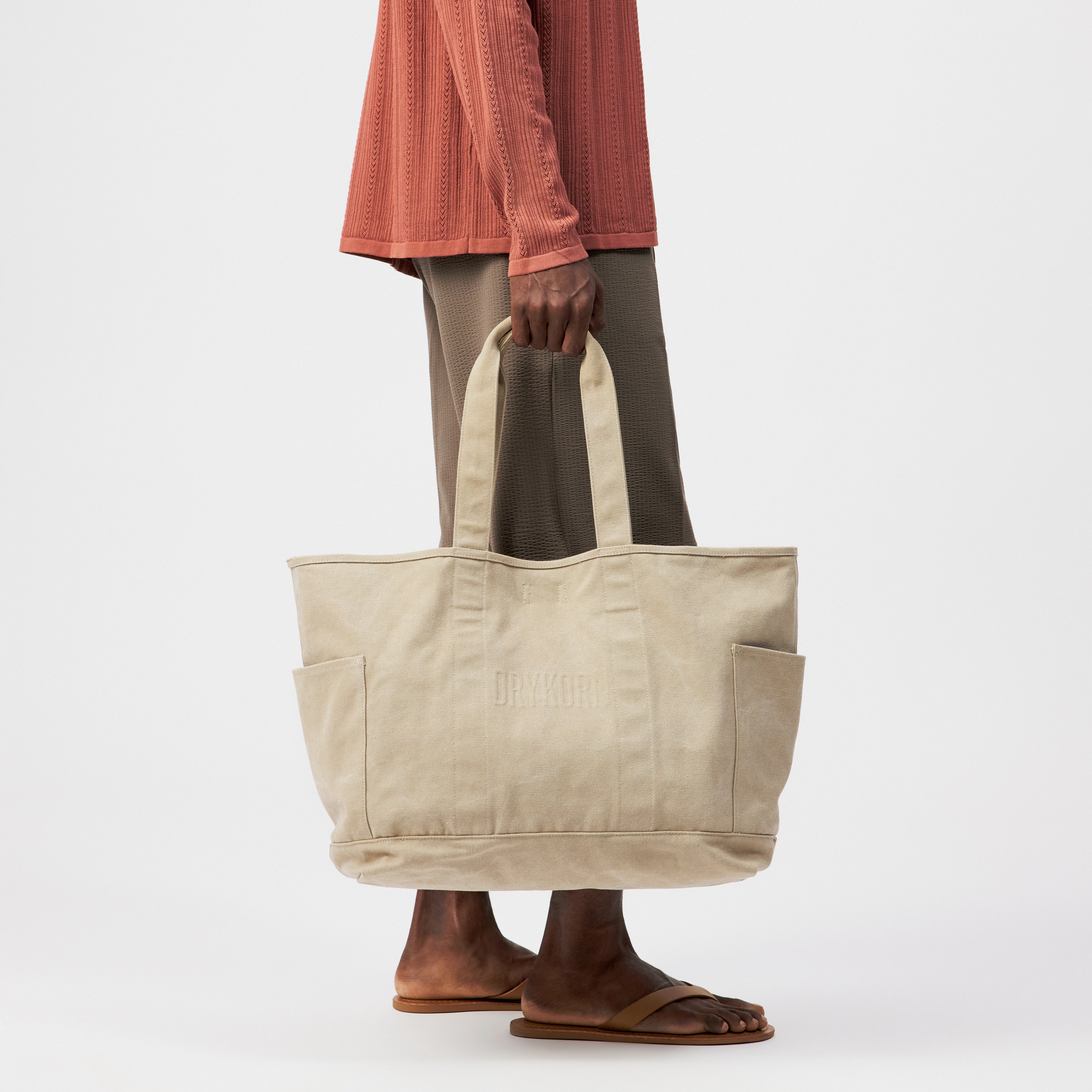 JELON - Spacious cotton shopper with vintage look - unisex - beige - Rückansicht