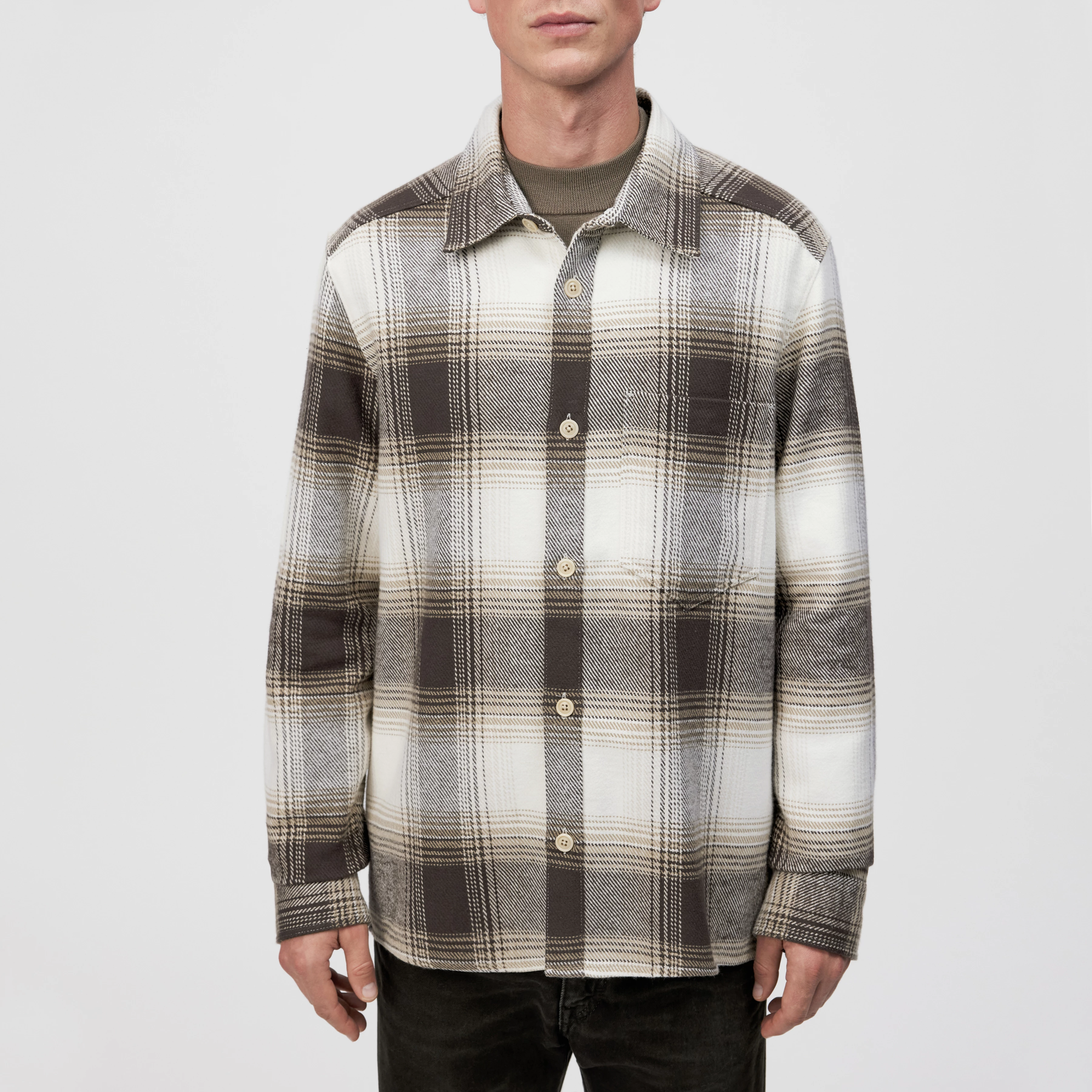DIEGGO - Overshirt with breast pocket in check - men - brown - Frontansicht