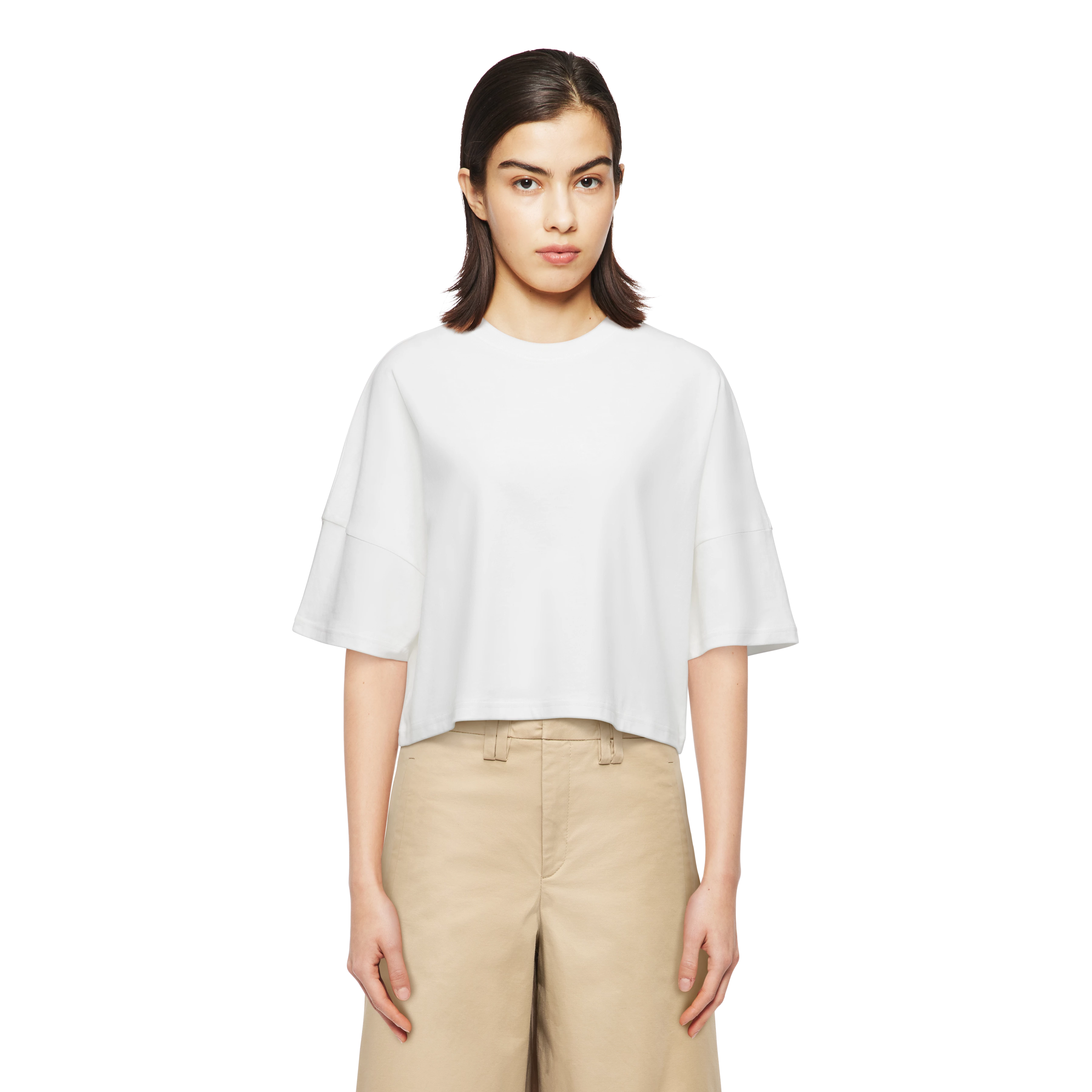 KUSIA - Verkürztes T-Shirt in gewaschener Optik - Damen - off white - Frontansicht