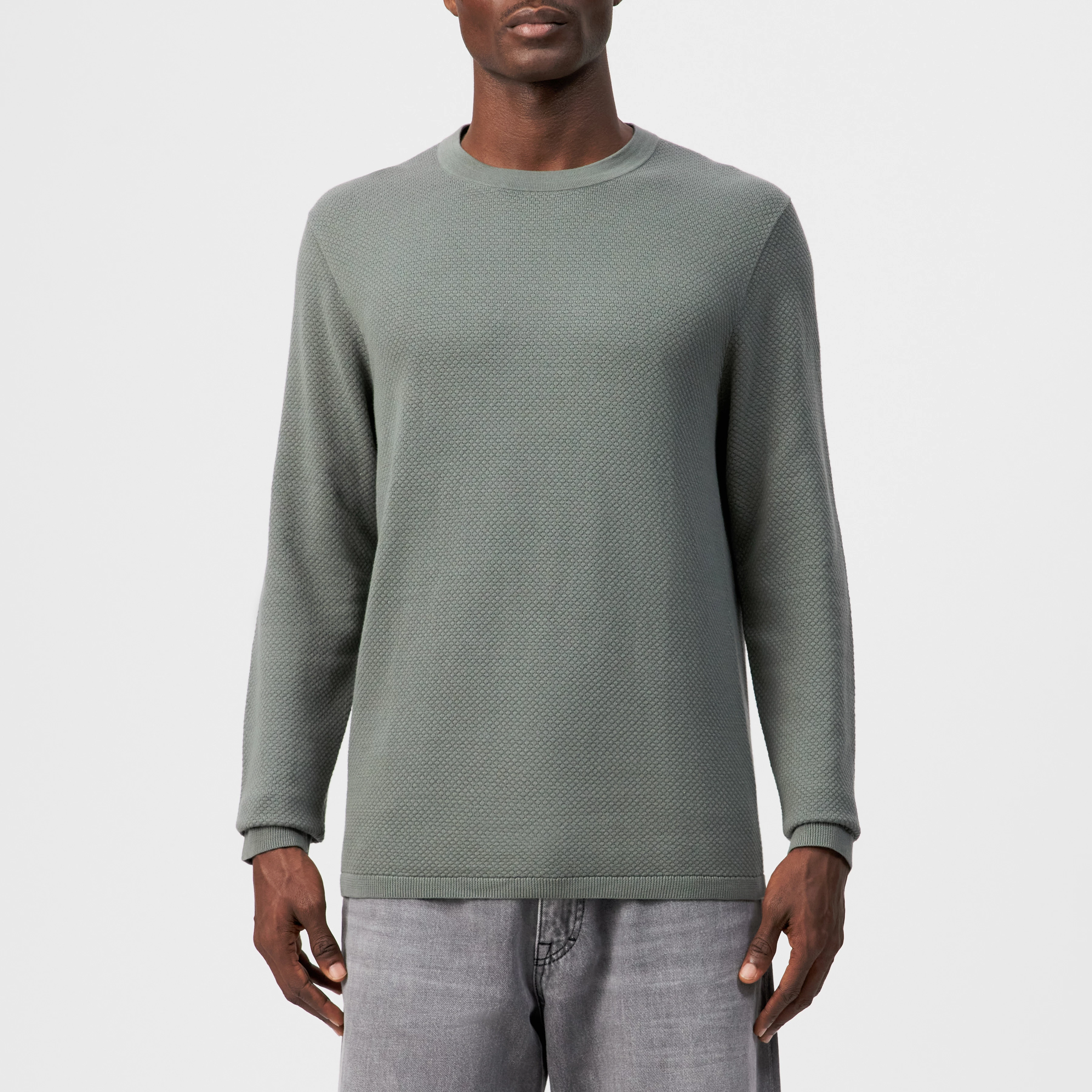 IRMINO - Longsleeve in cotton ajour - men - green - Frontansicht