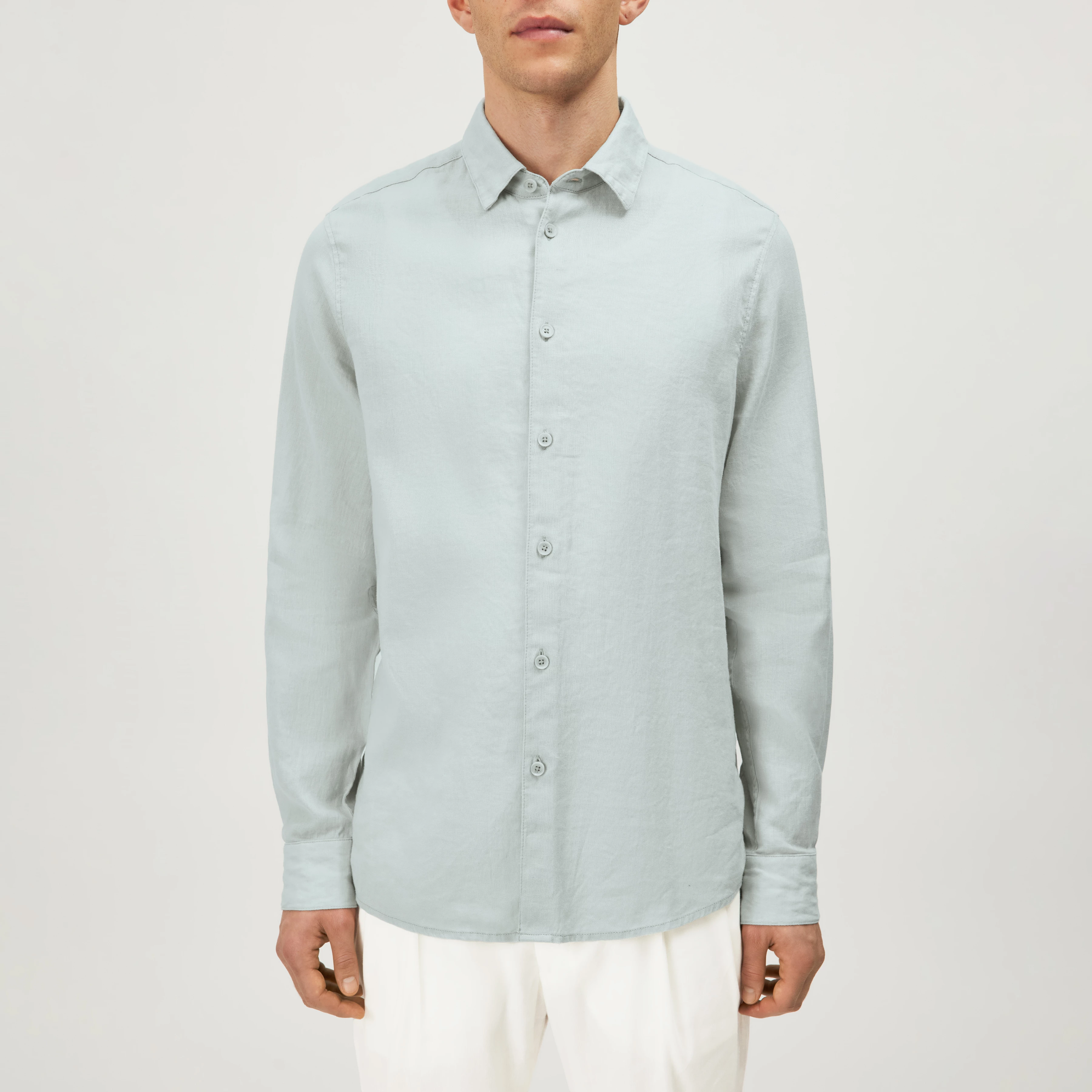 RAMIS - Regular Fit Hemd in Leinen-Baumwoll Mix - Herren - grün - Frontansicht