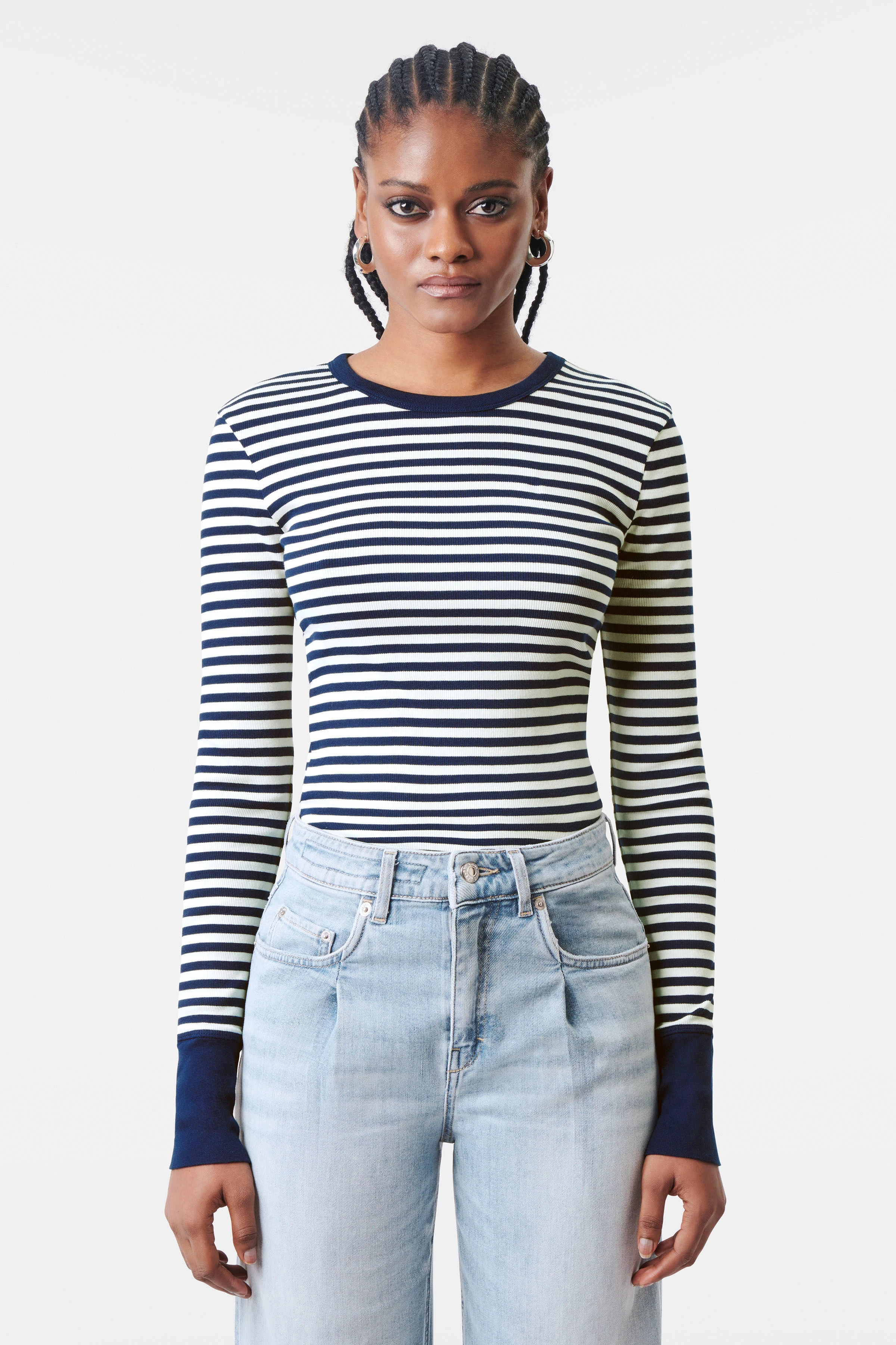 NURIT - T-shirt manches longues étroit en milleraies clair - women - bleu - Frontansicht