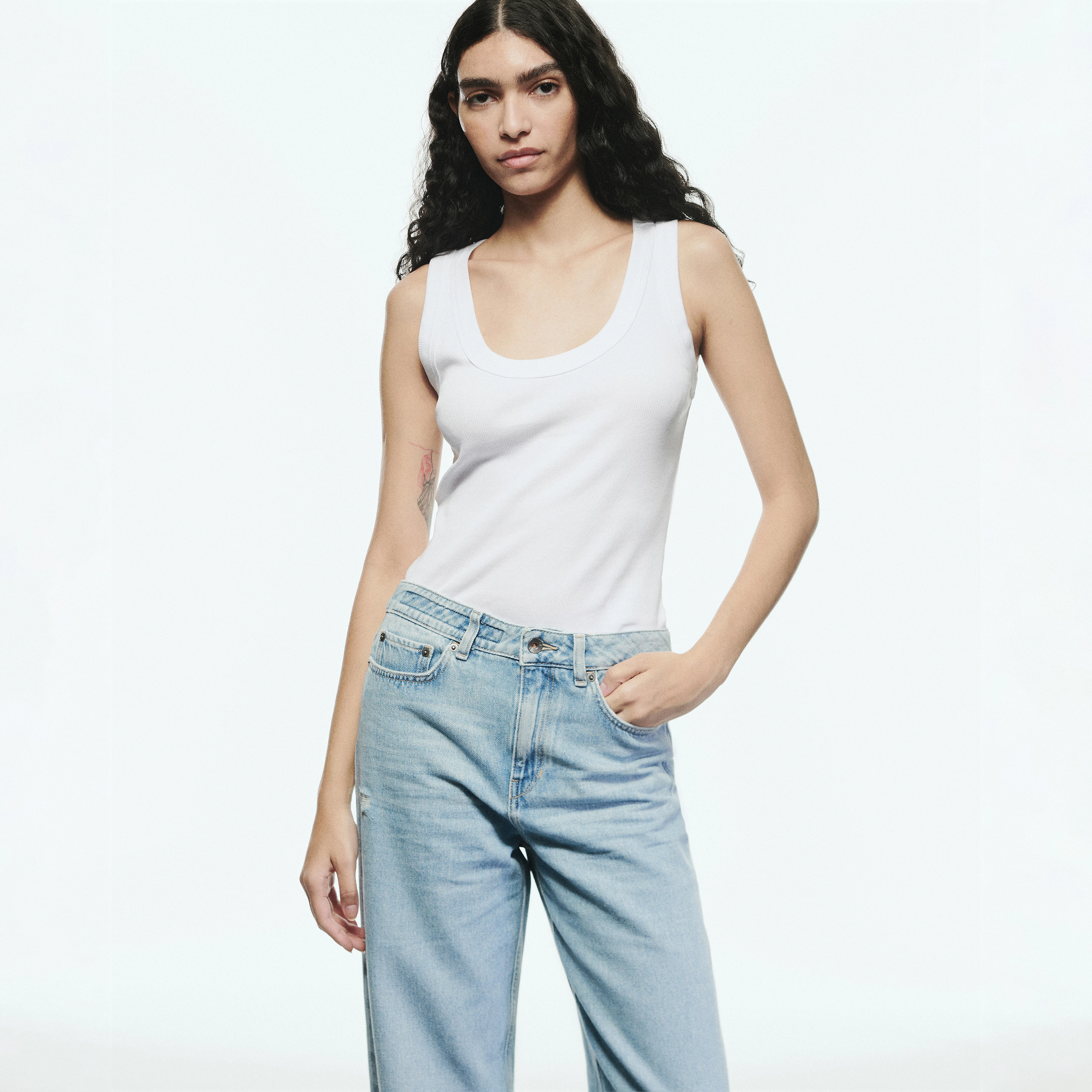 TAVIRA - Ribbed tank top with feminine round neckline - women - white
