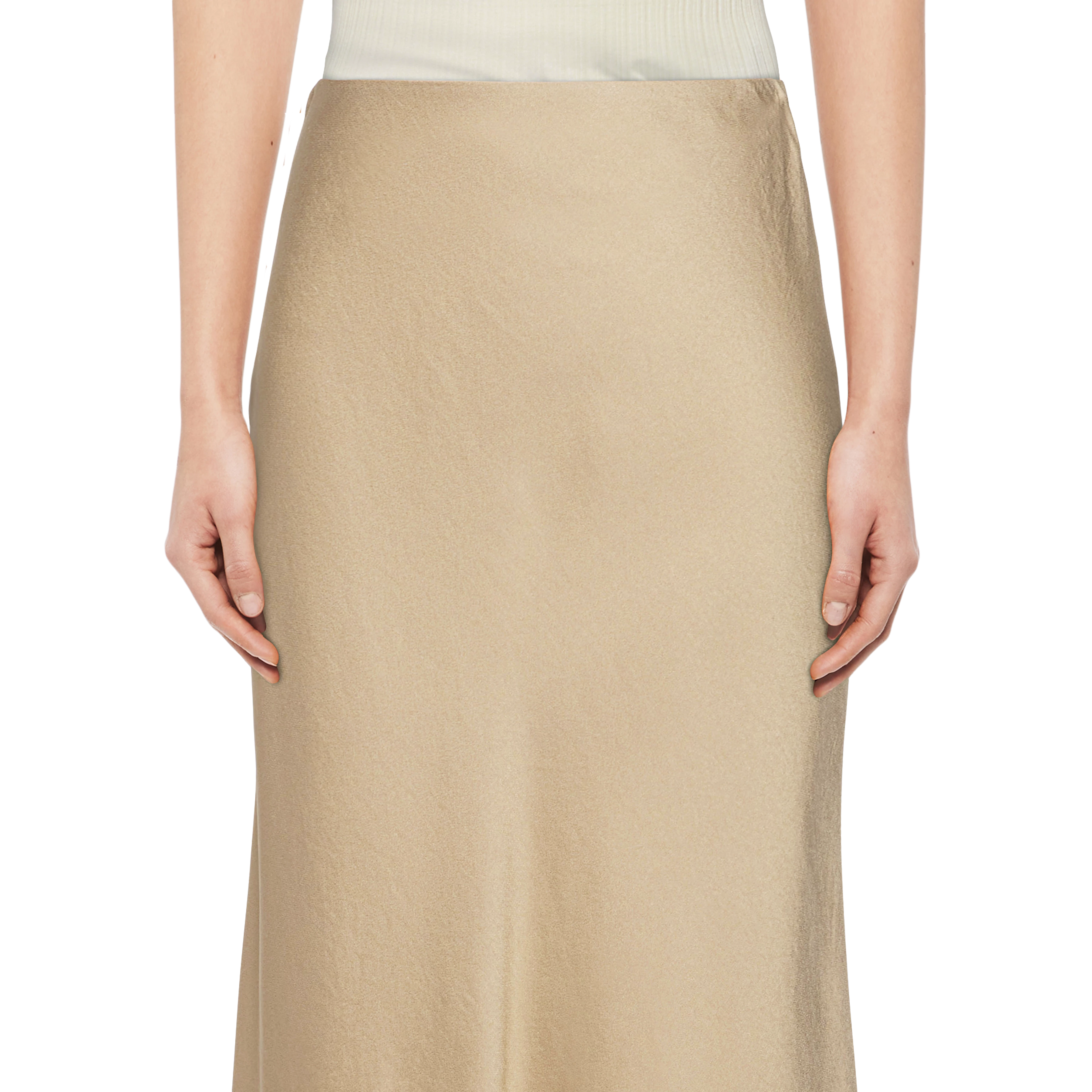 URA - Slip-Skirt in Midilänge in Satin - Damen - braun - Detailansicht am Model