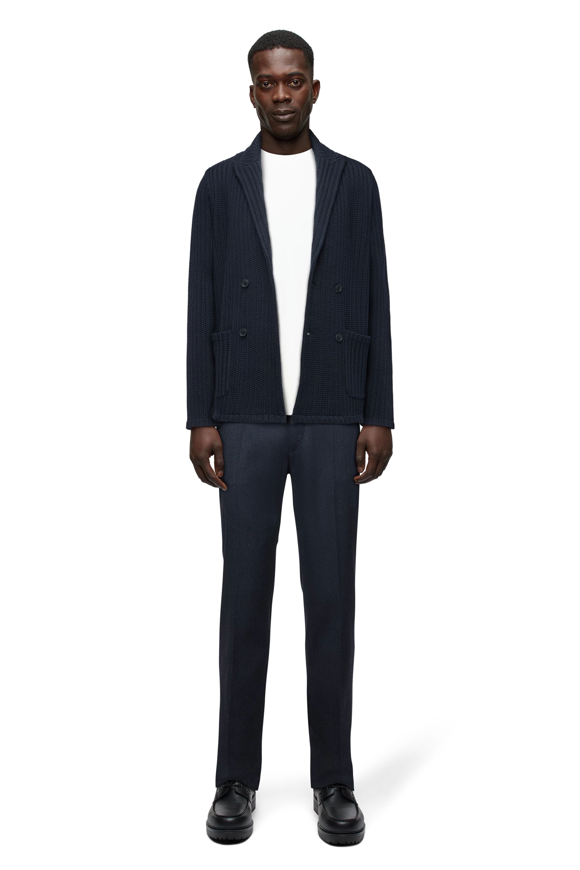 MASUD - Zweireiher Strick-Sakko in Woll-Mix - Herren - blau - Ganzkörper-Frontansicht