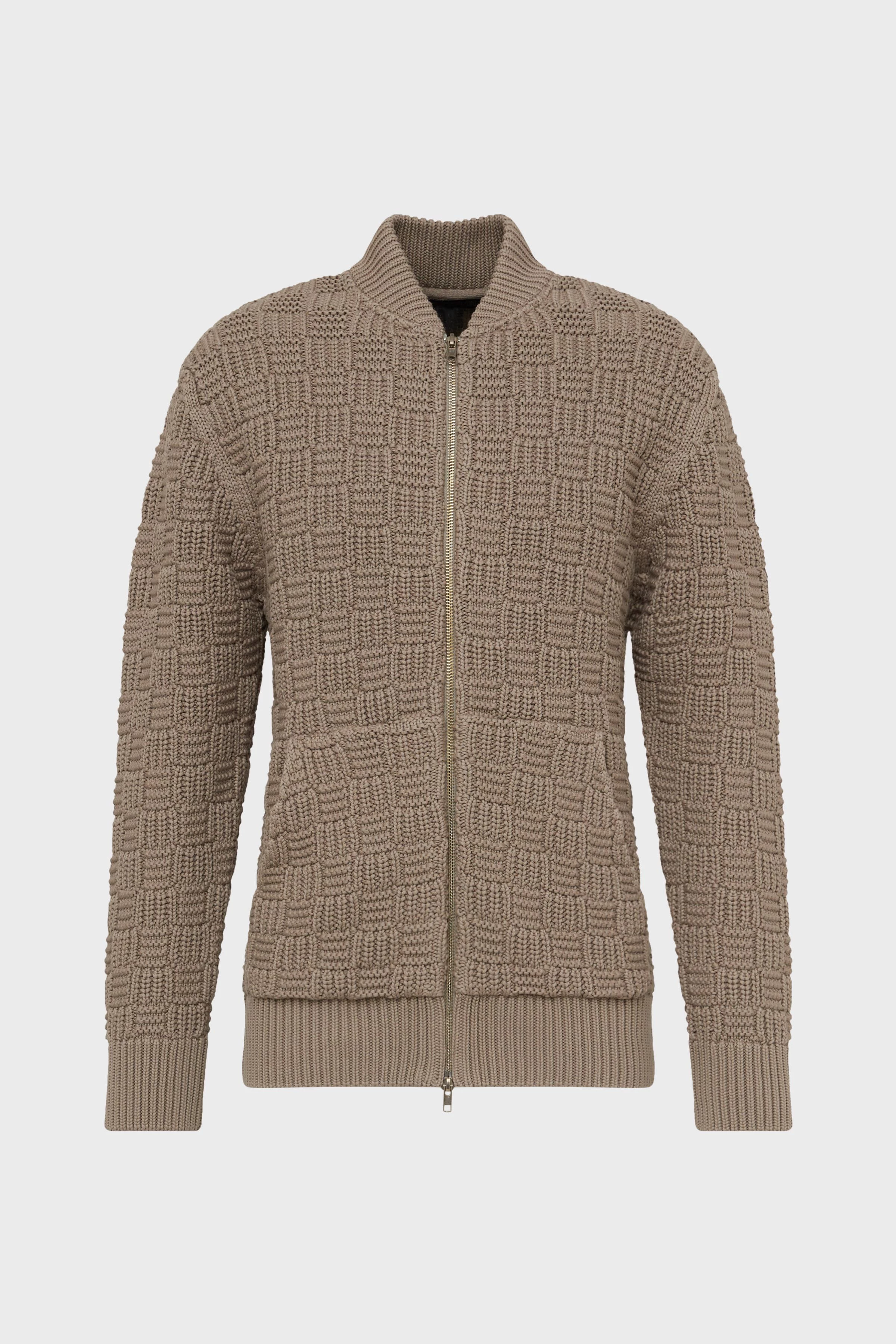 MAX - knitted bomber jacket with structure - men - brown - Freisteller Frontansicht