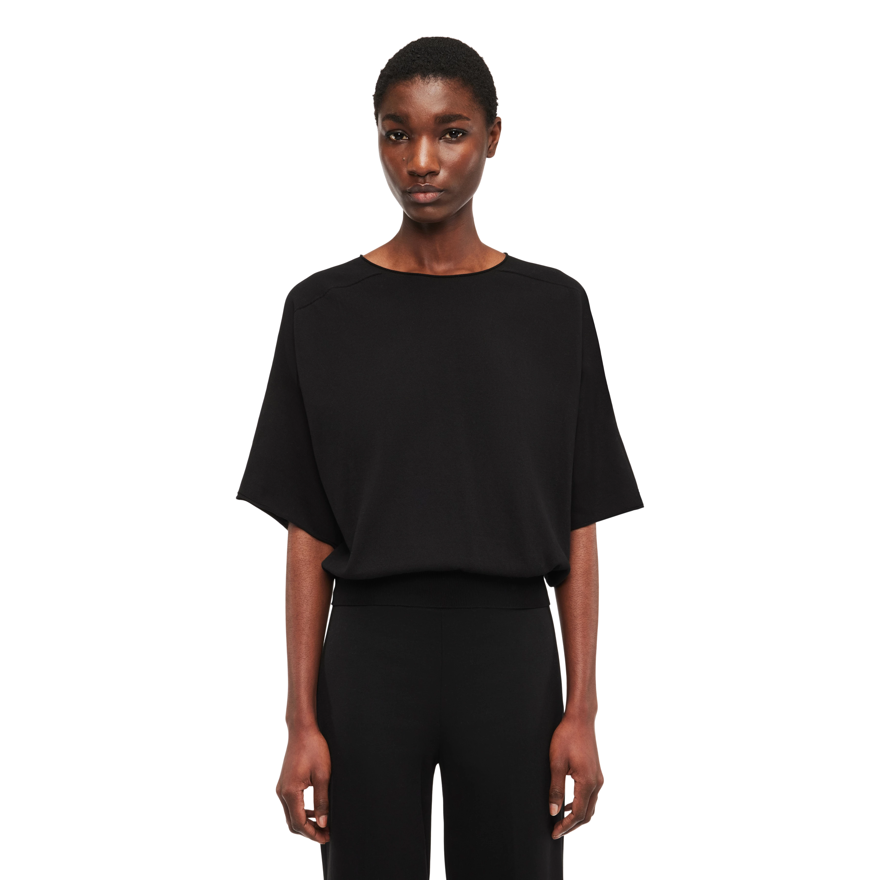 DILARY - Casual knitted T-shirt in cotton crêpe - women - black - Frontansicht