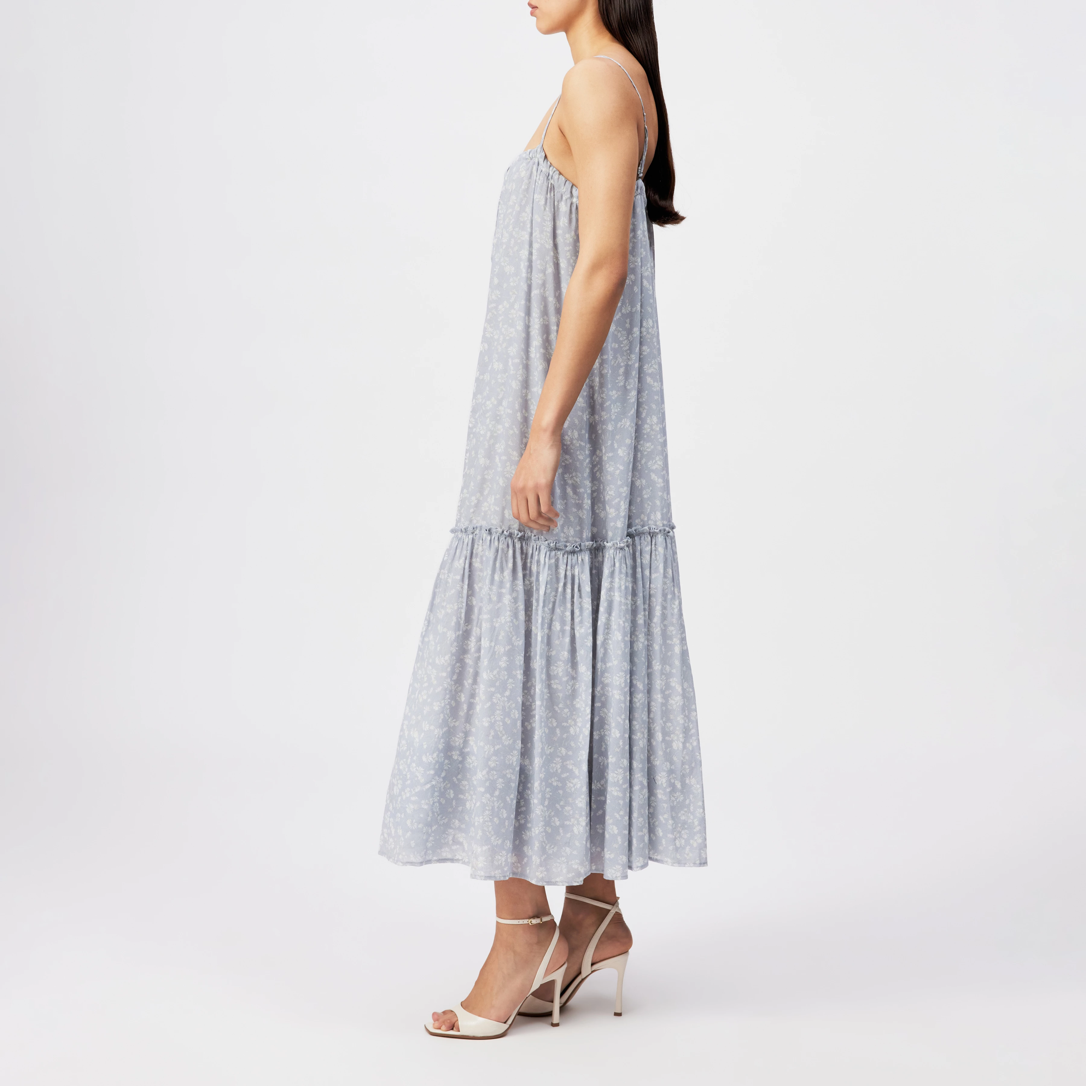 LYNORA - Cotton-viscose crêpe ruffle slip dress - women - blue - Seitenansicht