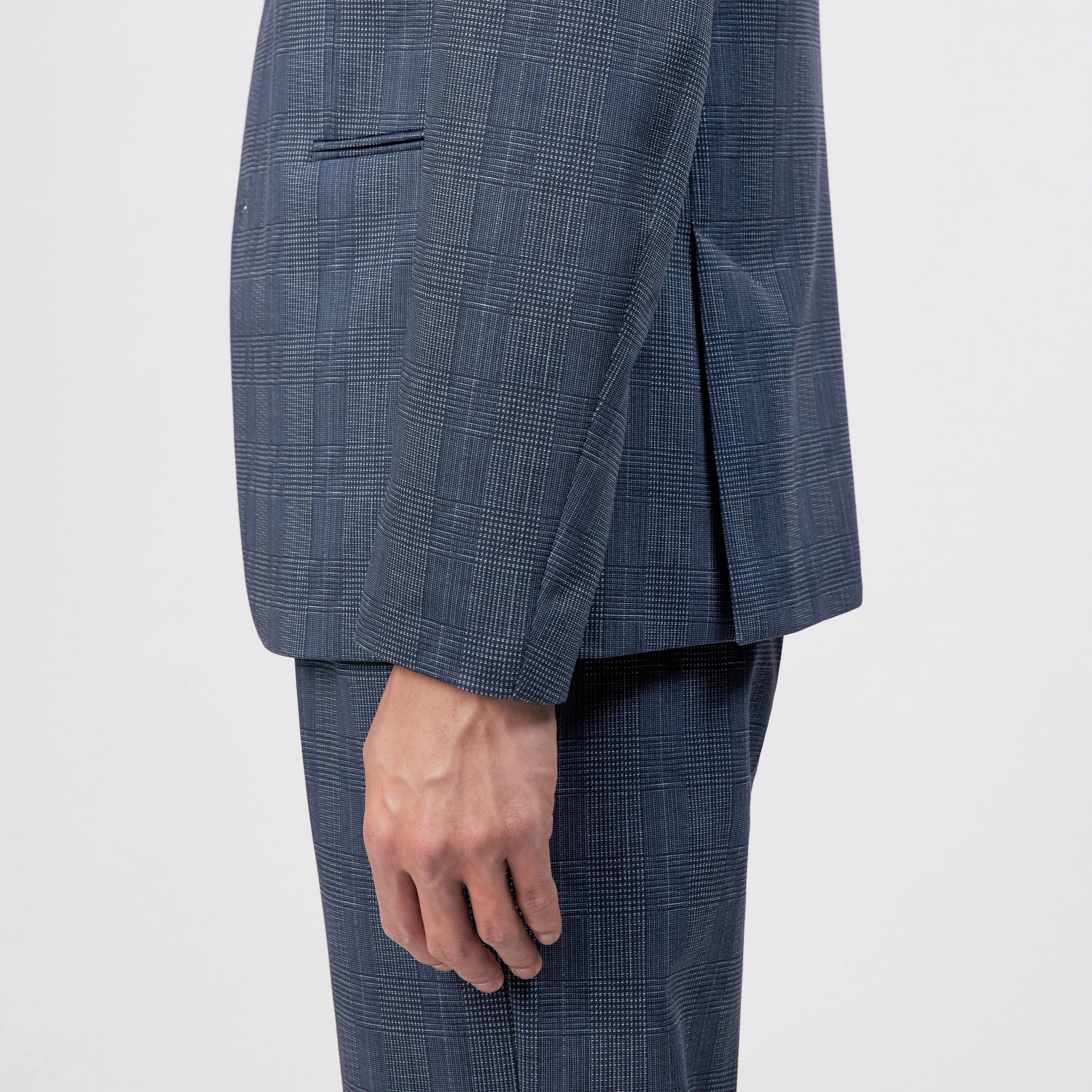 CATORY - Regular-fit colbert in ruitjesjersey - heren - blauw - Detailansicht am Model