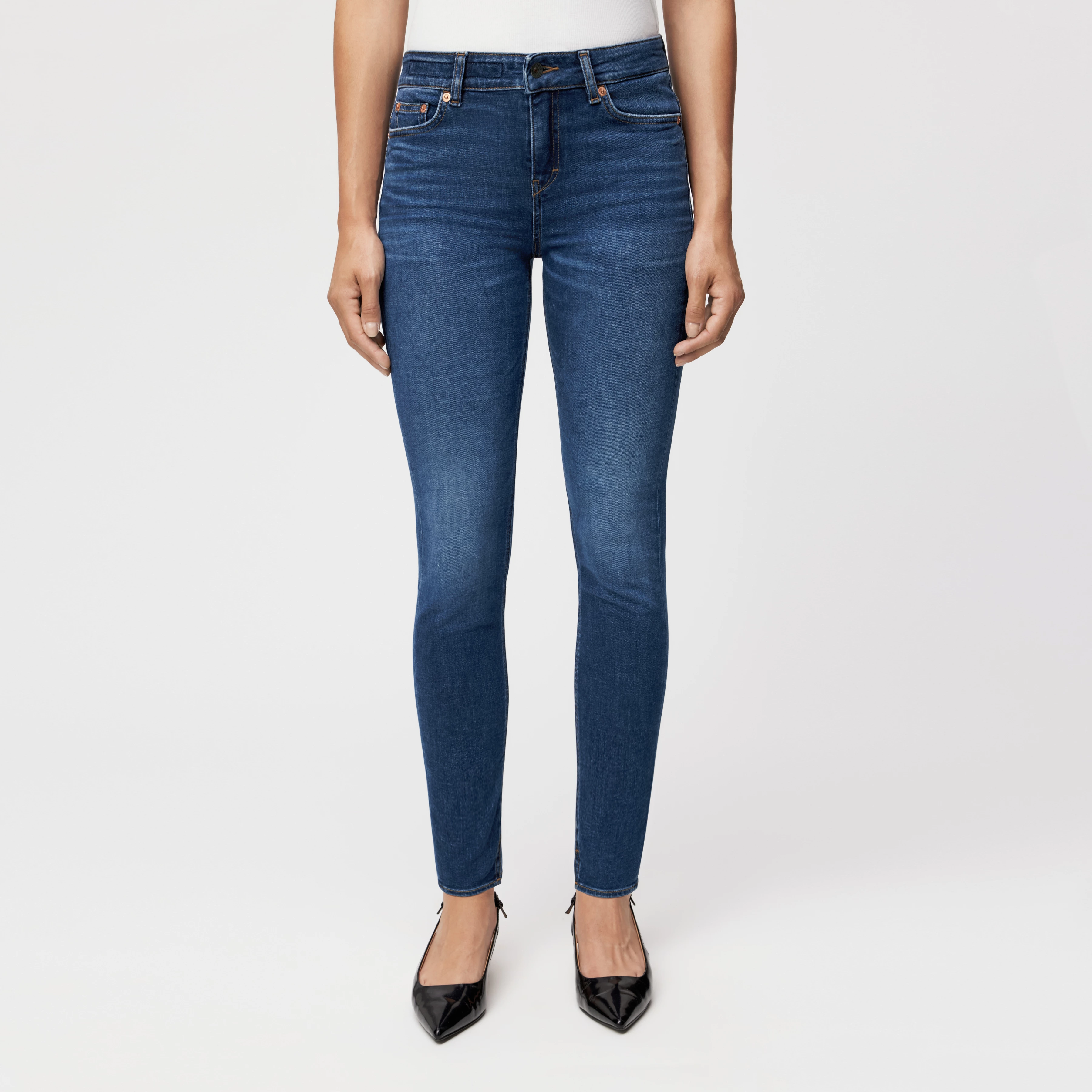 NEED - Low-Waist Skinny Jeans in Blue Denim - Damen - blau - Frontansicht