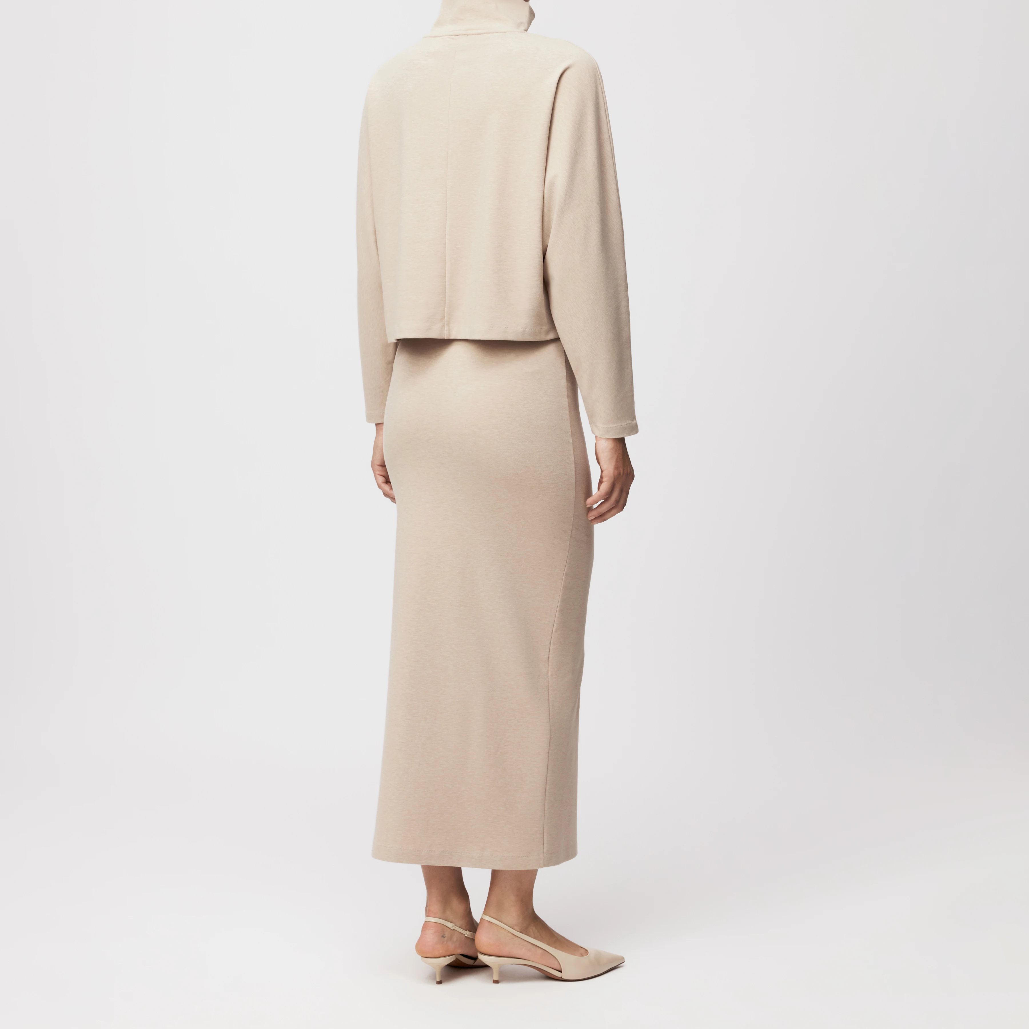 VONICA - Schmaler Rock in Lyocell-Mix mit Wolloptik - Damen - beige - Rückansicht