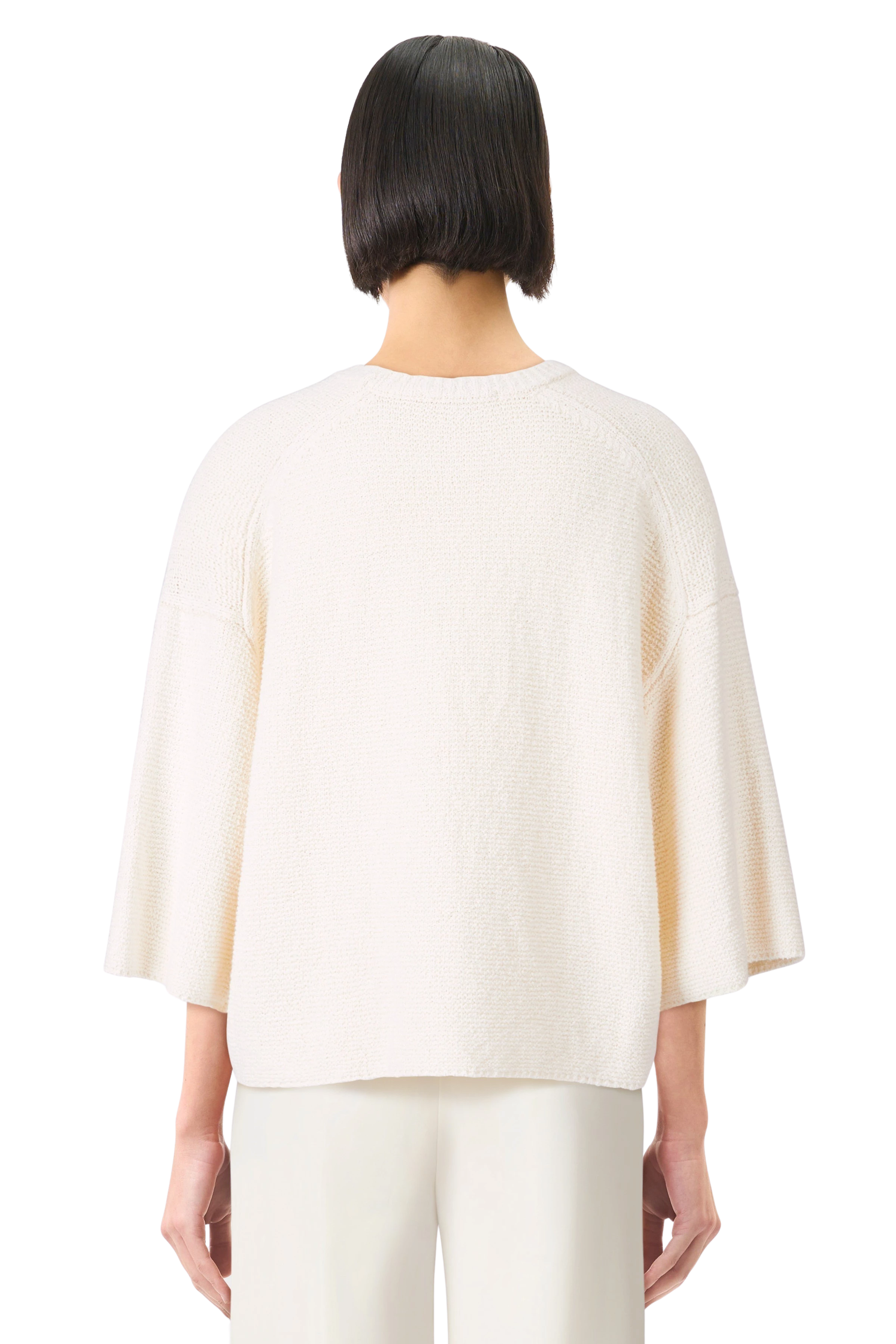 NILAY - Verkürtztes Oversize-Strick-T-Shirt - Damen - off white - Rückansicht