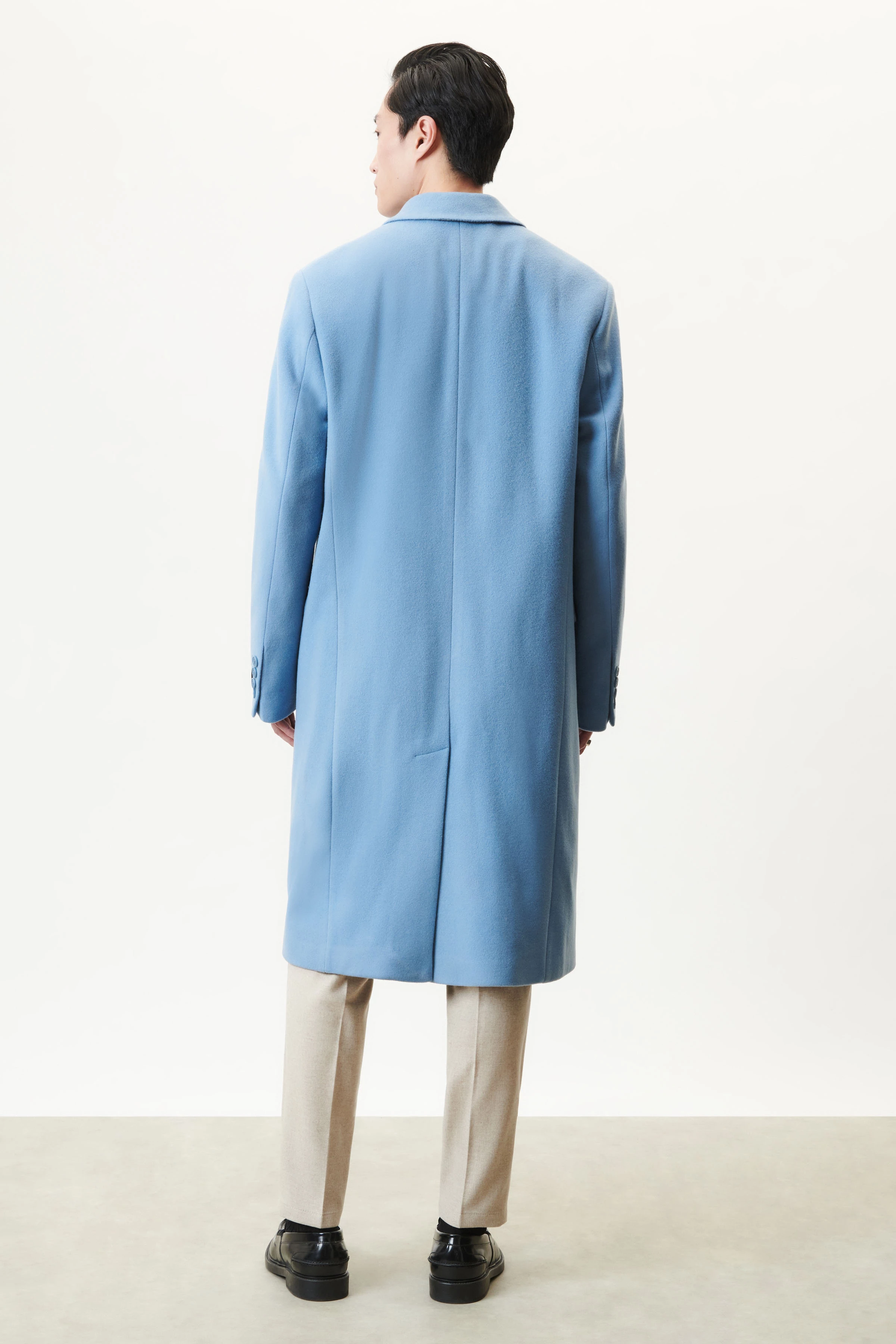 SKYE - double-breasted lapel coat in wool fleece - men - blue - Rückansicht
