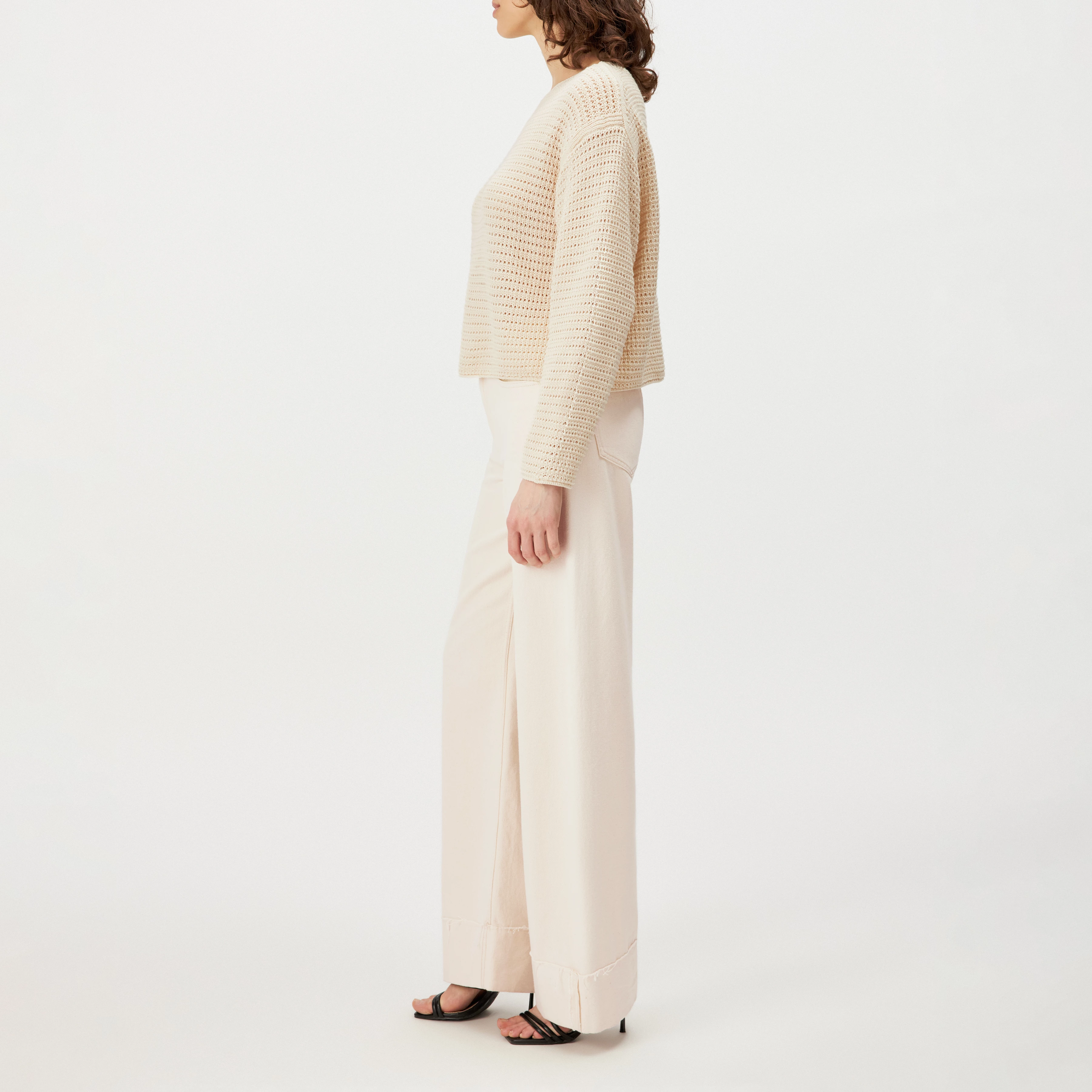 IMENIA_2 - Oversized Cropped Pullover in Grobstrick - Damen - off white - Seitenansicht