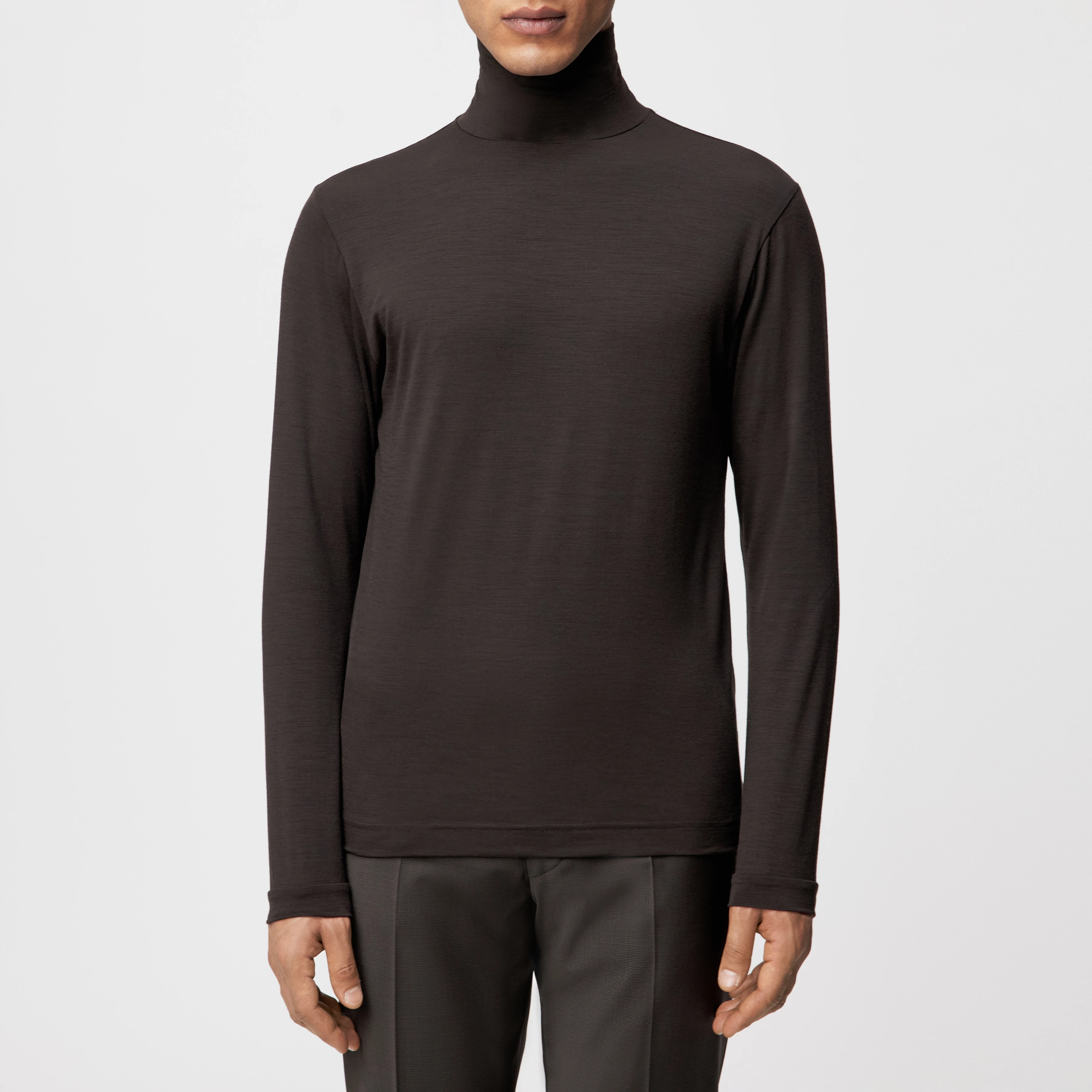 EMANUEL - Turtleneck Shirt in Merino-Mix - Herren - braun - Frontansicht