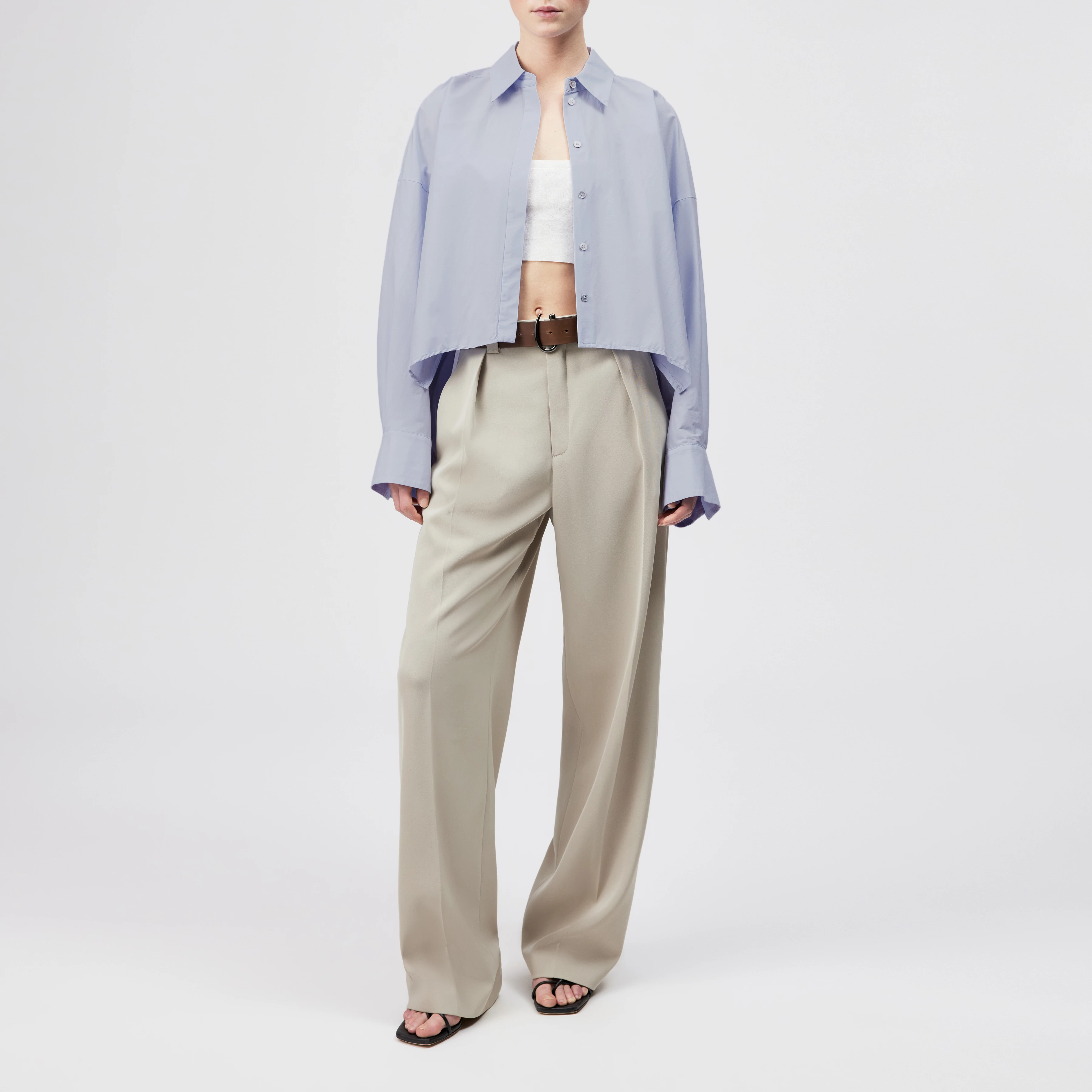 OSHIA - Oversized shirt blouse in poplin - women - blue - Ganzkörper-Frontansicht