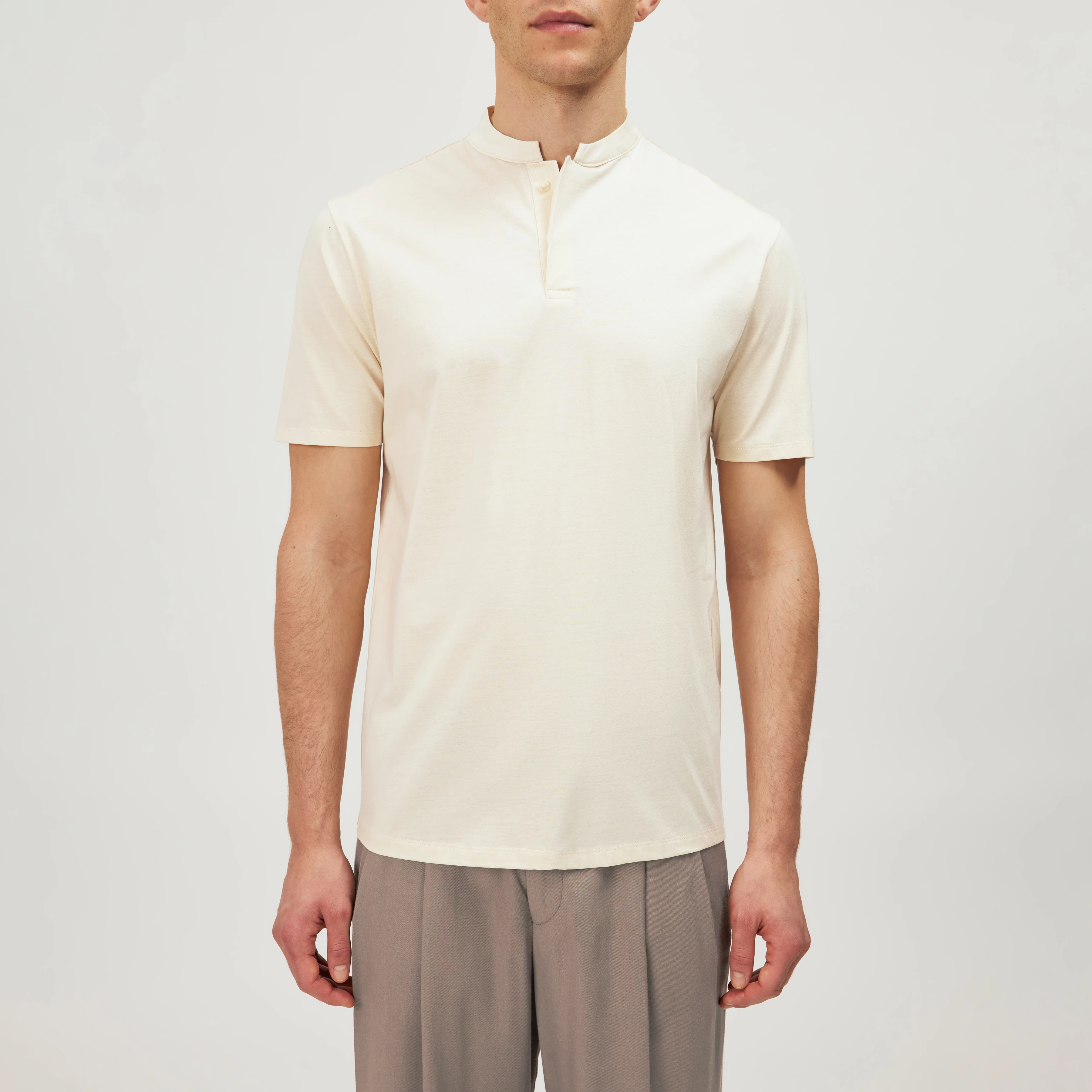 LOUIS - T-shirt with button placket in blended cotton modal - men - beige - Frontansicht